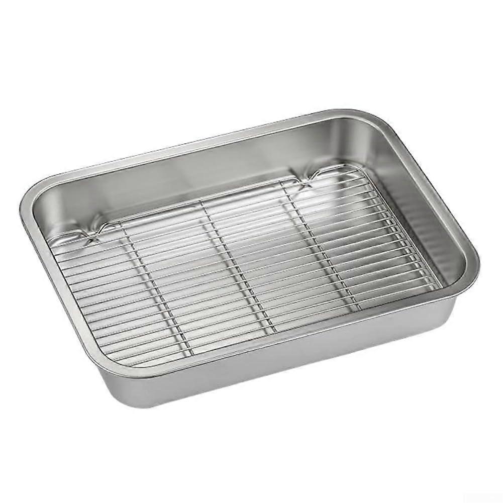 Stainless steel baking tray with cooling rack for kitchen tasks such as baking and frying (40 x 30 x 5 cm) 40x30x5cm
