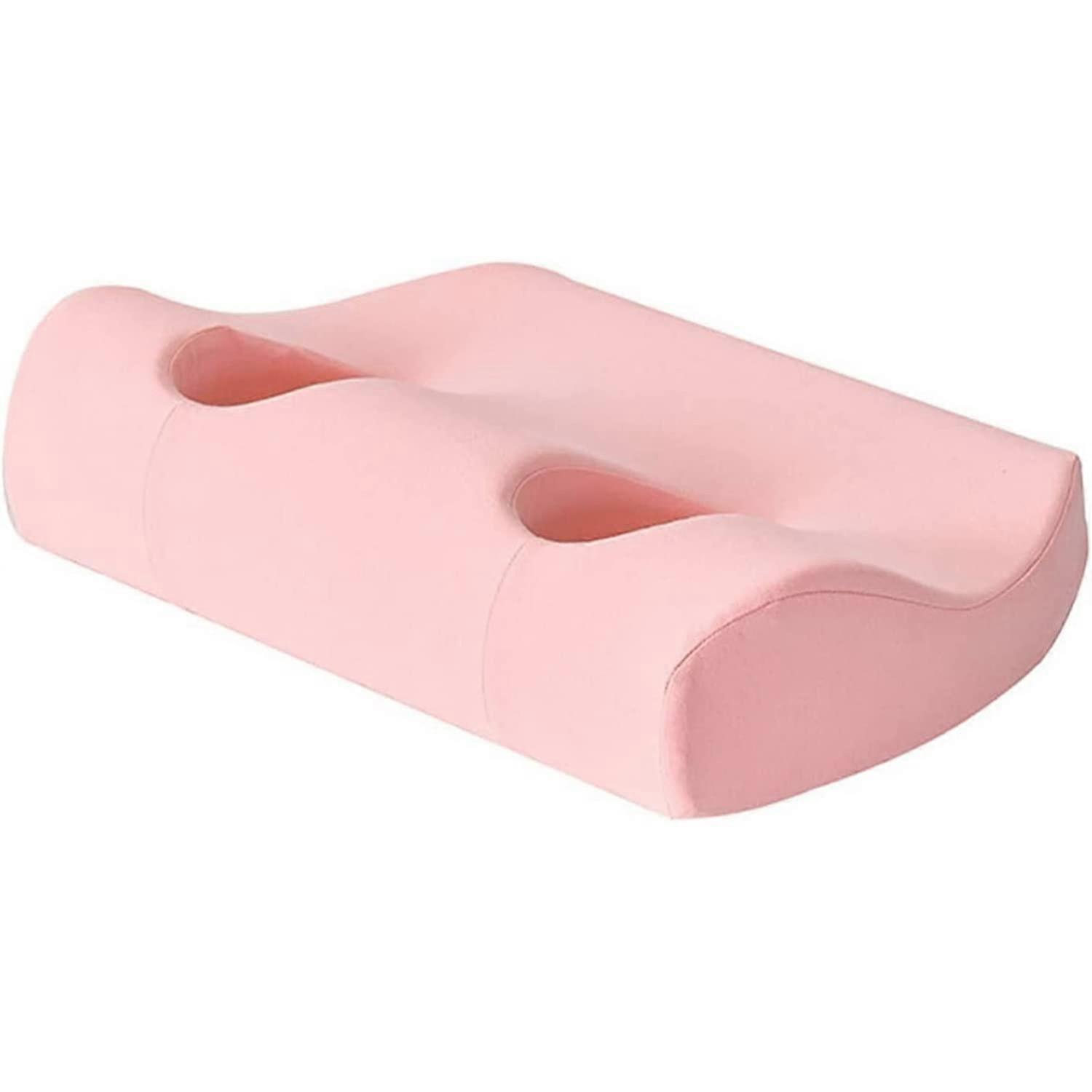 Memory Foam Ear Cushions for Side Sleepers with Double Ear Holes, Pressure Relief, Piercing Support, Rosa