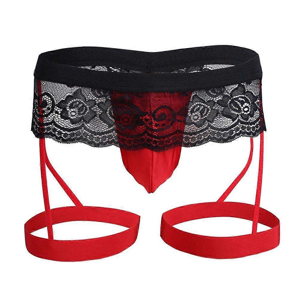 Men's Pointed Thong Enhancing Briefs Pockets Underwear Bikini Sexy Mesh Lingerie For Red XXL