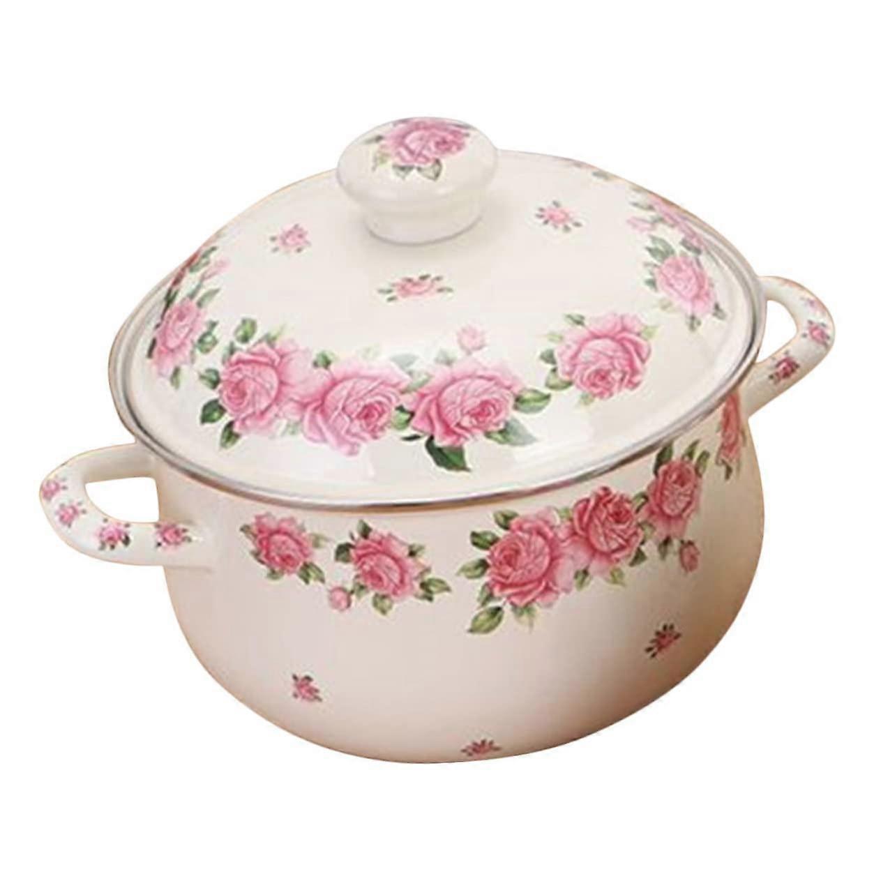 Enamel Cooking Pot with Lid Vintage Floral Design Small Pot for Induction and Gas Stoves Ideal for Milk Soup Sauces