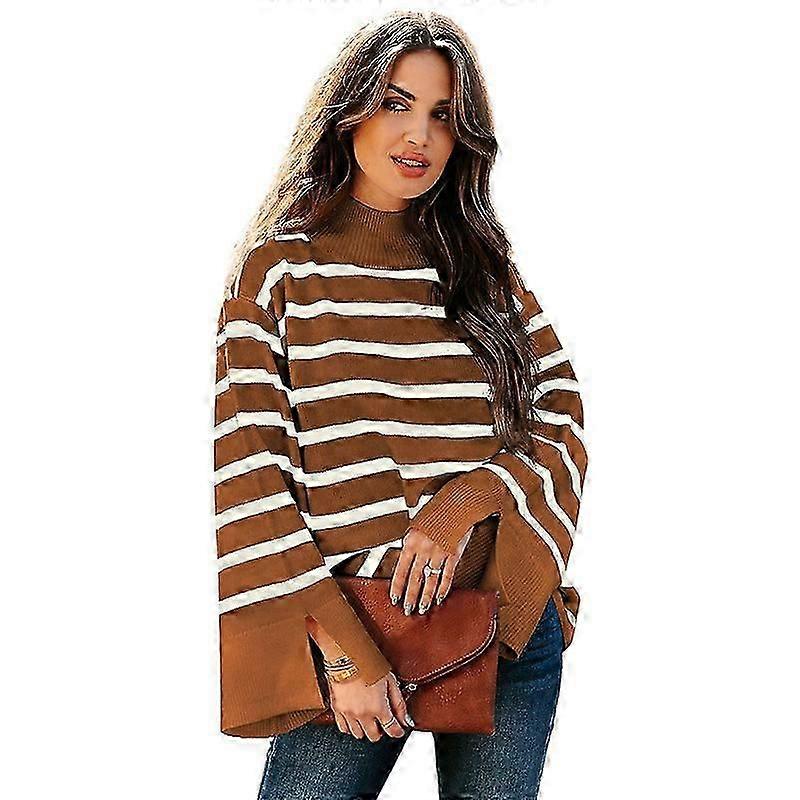 Pull côtelé à manches longues pour femmes, pull à rayures amples en maille épaisse