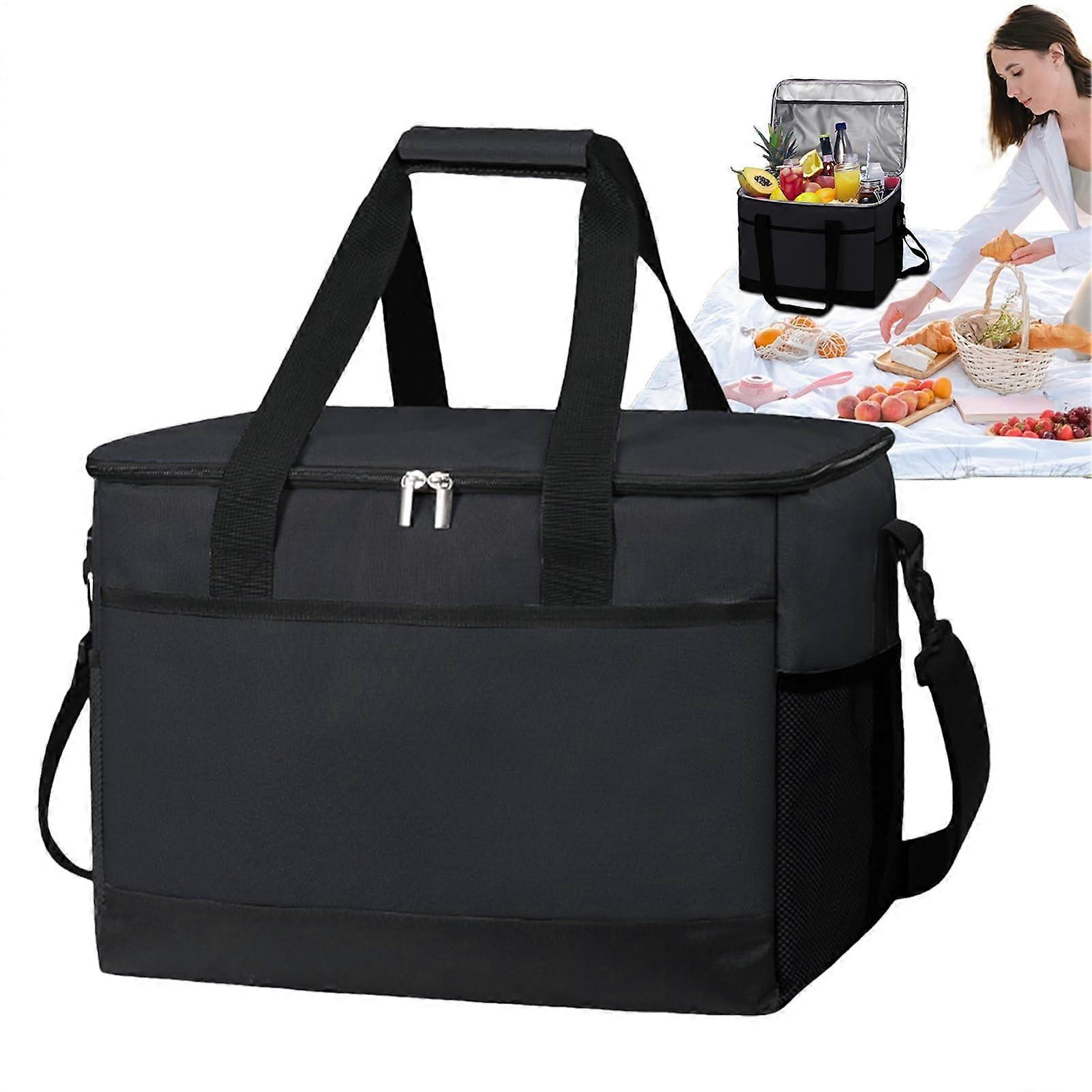 Insulated Bags For Food 35L Hot Cold Retention Organizer With Handle Black For Fruits Vegetables Drinks School Lunch Beach Picnic RV