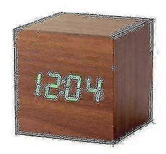 Cubo LED Orologio Digitale con Ora, Data e Temperatura, Attivazione Sonora - Marrone e Verde