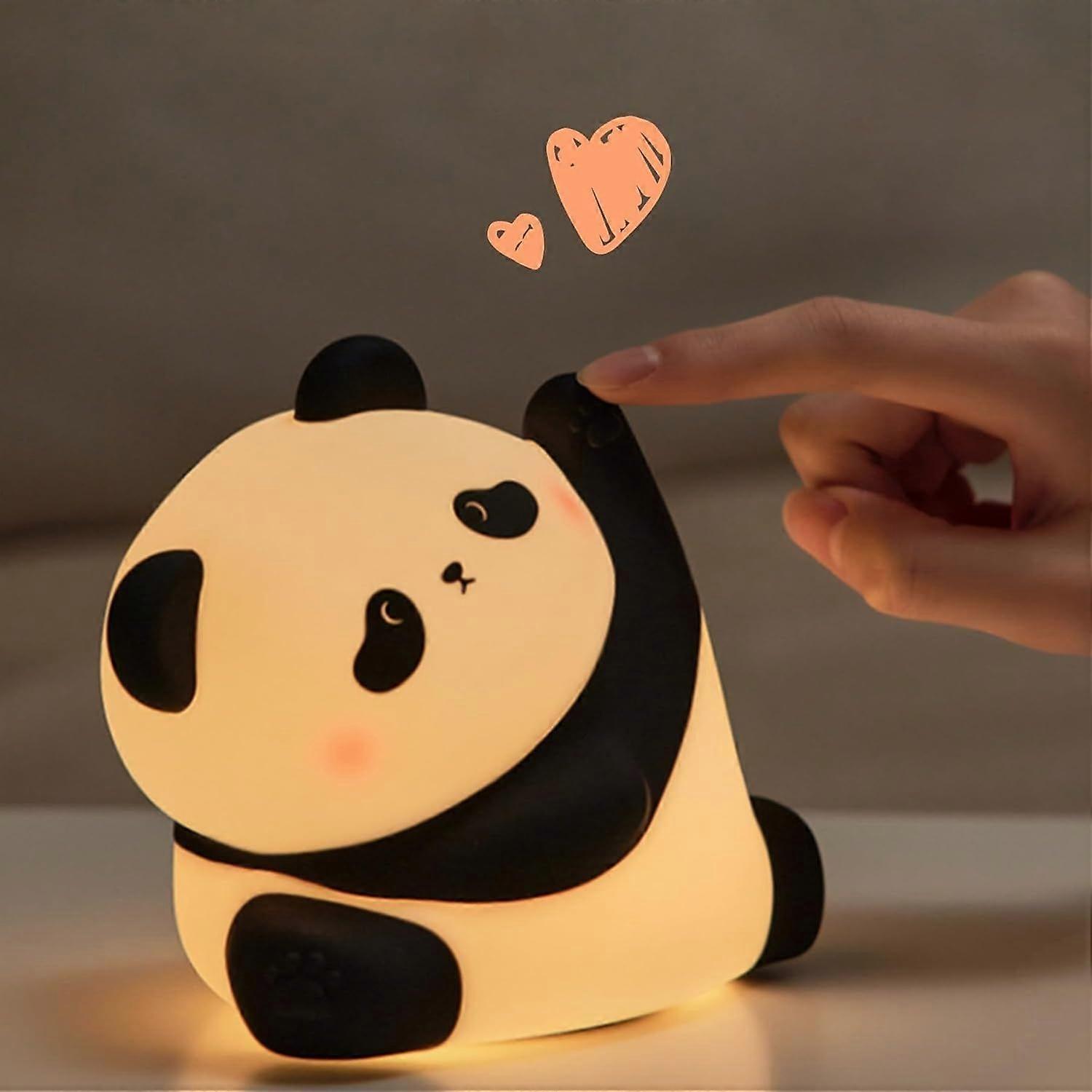 Panda Night Light, Rechargeable 3 Level Dimmable LED Squishy Nursery Nightlight(Black)