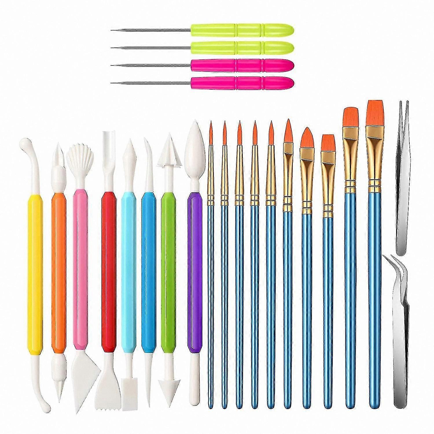 24-Piece Cookie and Cake Decorating Kit with Fondant Tools, Brushes, Stir Needles, and More