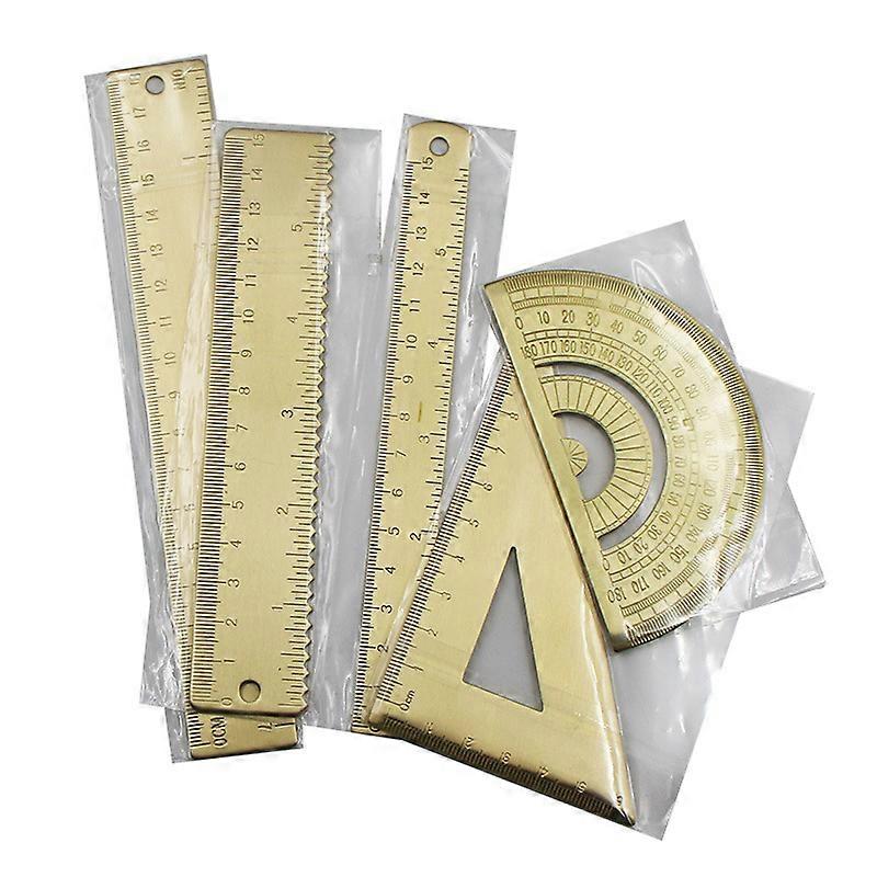 Stainless steel ruler pure brass brass triangular ruler copper ruler caliper semicircle protractor triangular plate drawing copper ruler Macaron