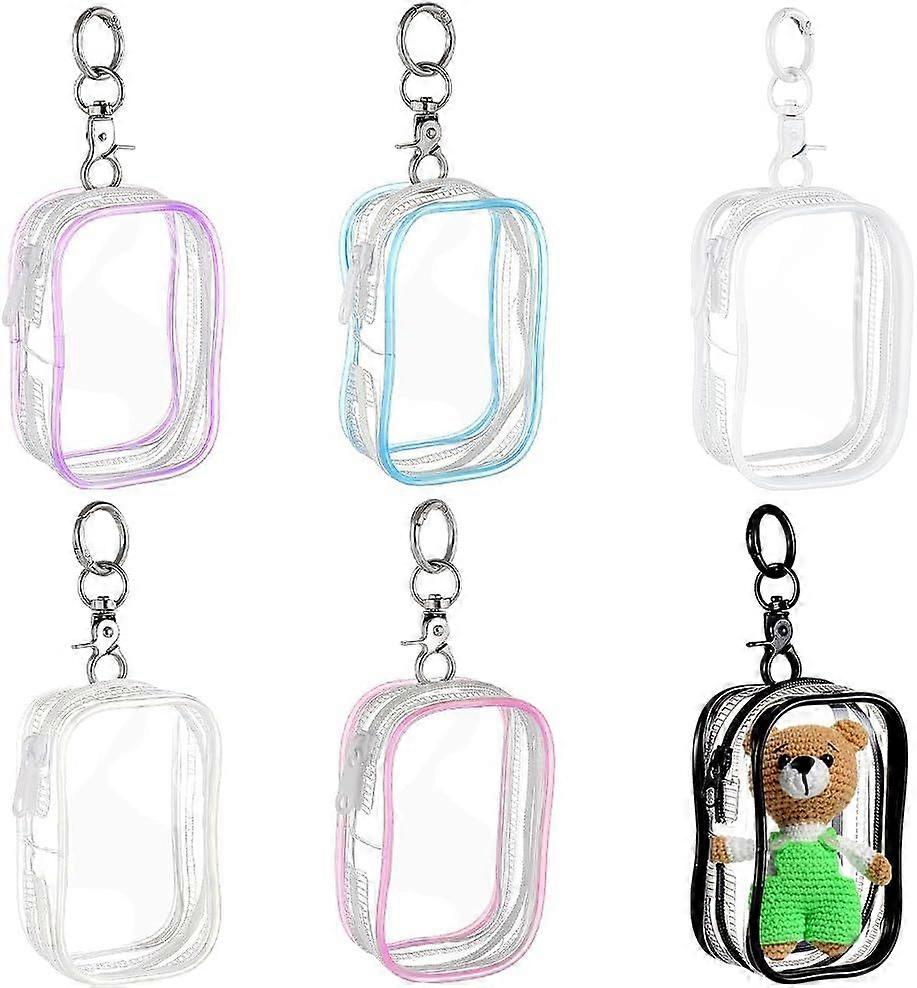 4pcs Protective Case for Plush Doll Clear Hanging Display Case with Keychain Transparent Figure Storage Bag PVC Zipper Bag for Collectibles