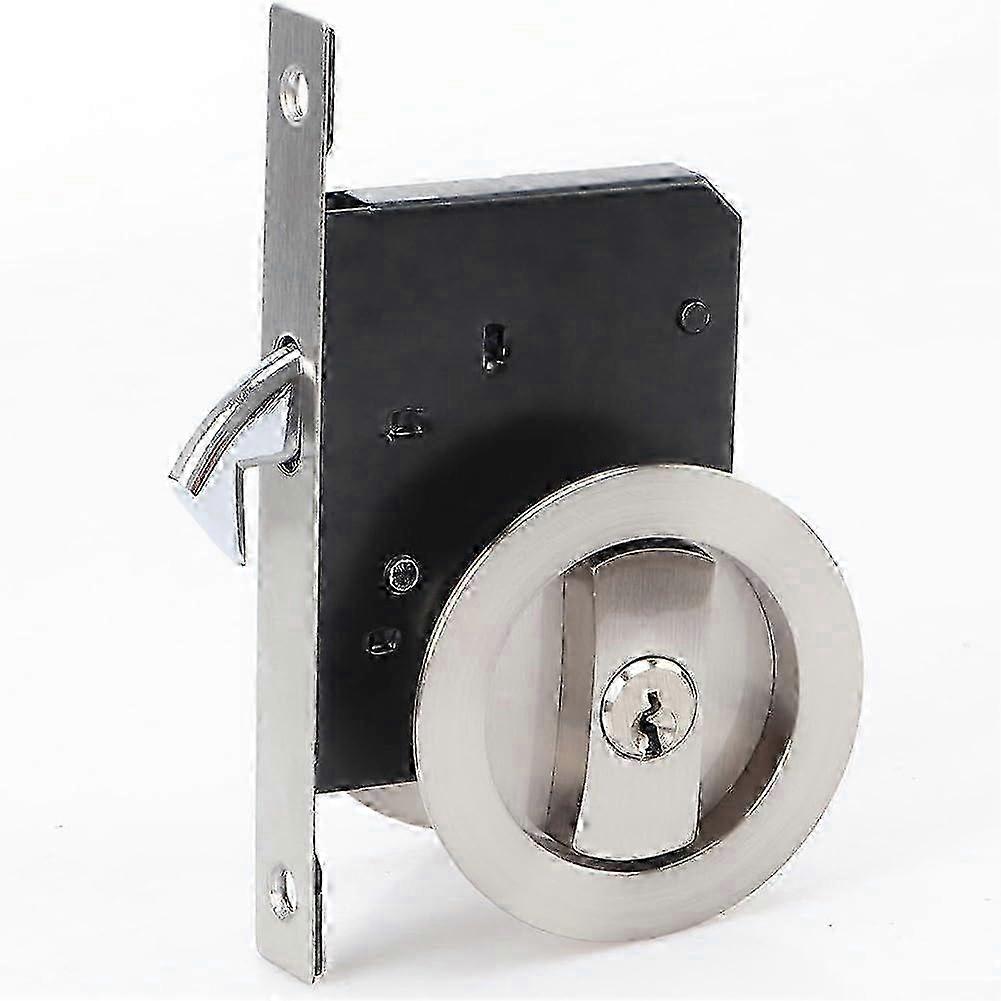 Slim and discreet onesided locking system for all types of interior sliding and folding doors for security (red bronze and key).