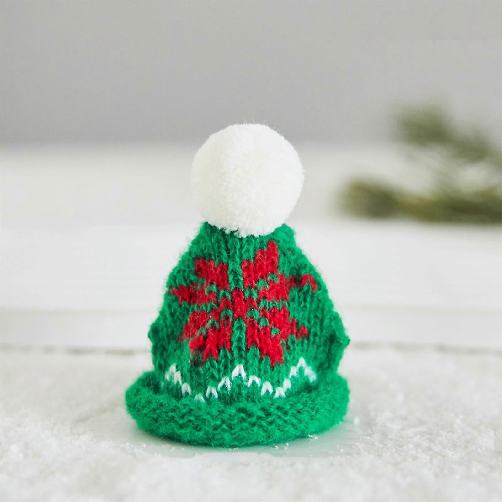 Red Christmas Mini Hat Knitted with Festive Tree Decor Scene as Pendant for Mini Trees