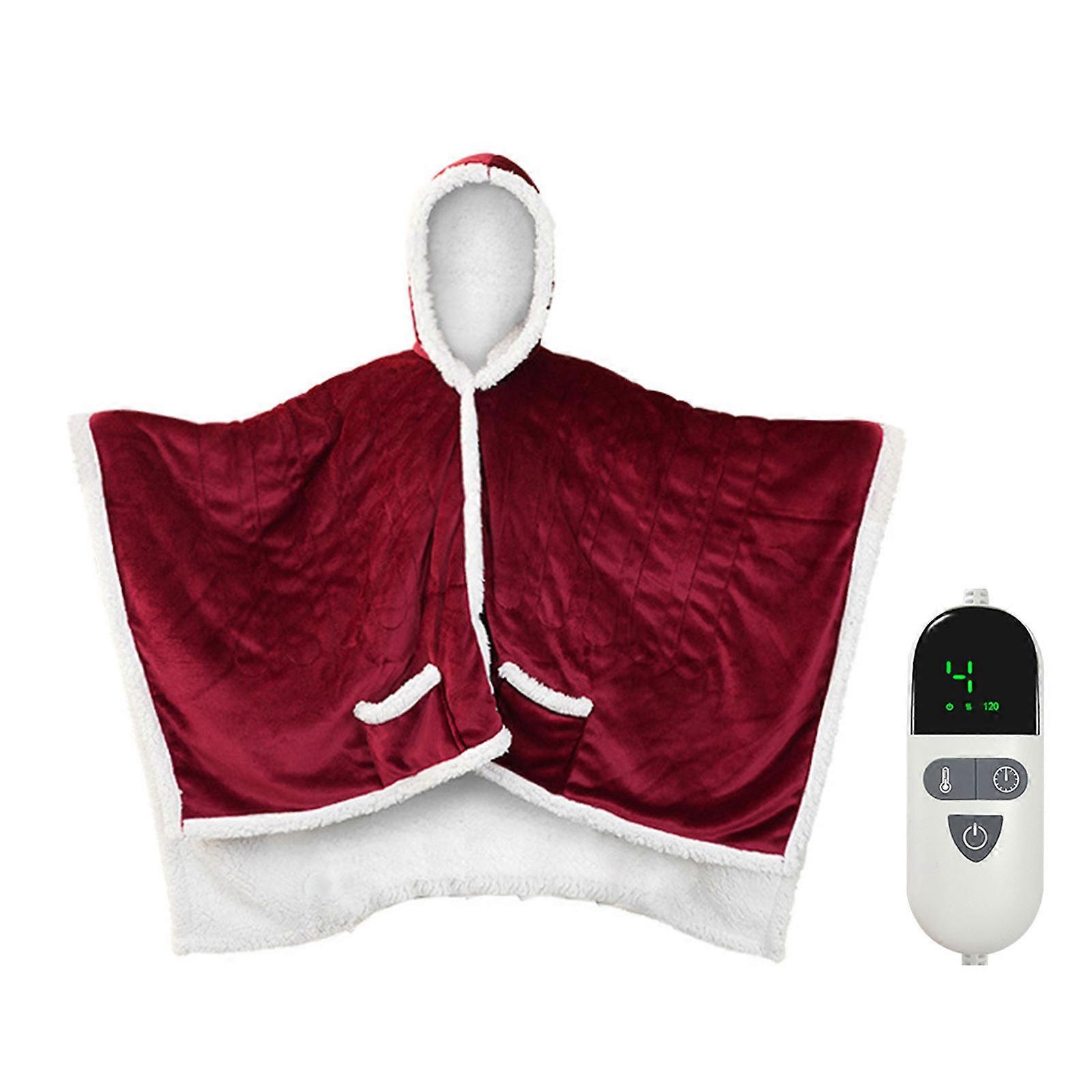 Multiuse Electric Heating Shawl Washable and Overheating Protections Design For Travel Office Use with Soft Warm Fleece  Claret