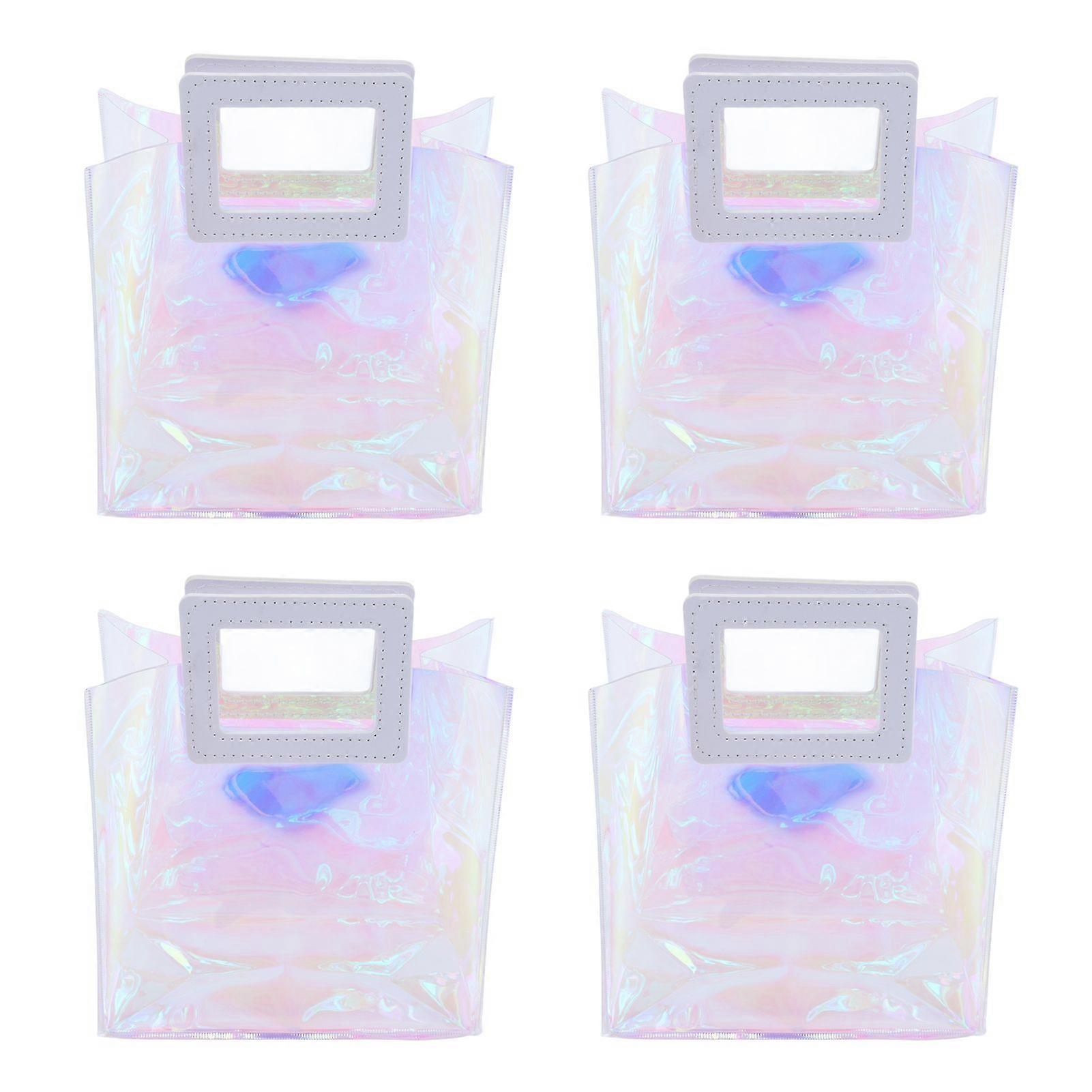 4 Pcs Iridescent Tote Bag Fashion Large Capacity Iridescent Transparent Tote Bag Holographic Handbag Clear Beach Bag