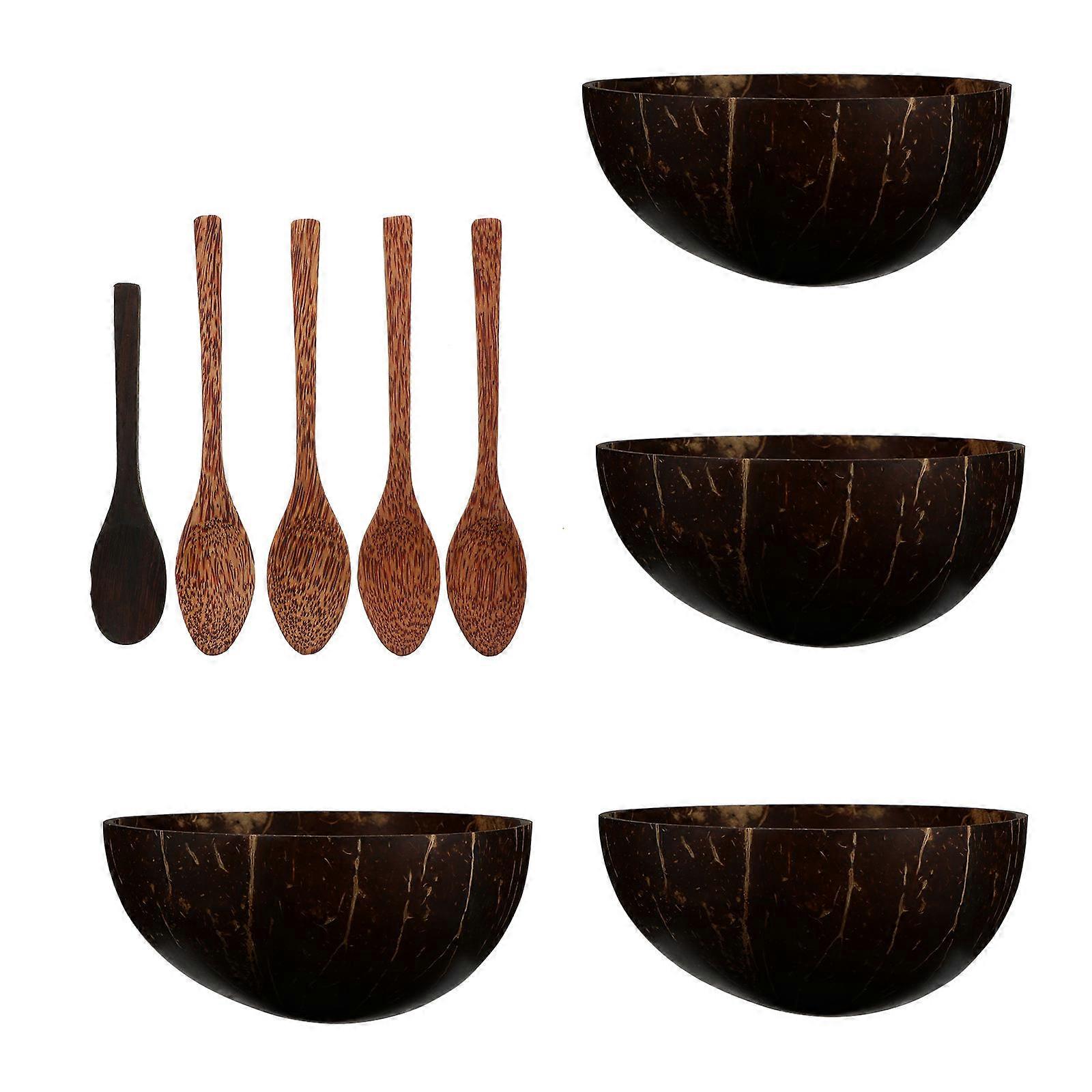 Natural Coconut Bowl and Spoon Kit for Kitchen Use 1Set Assorted Colors