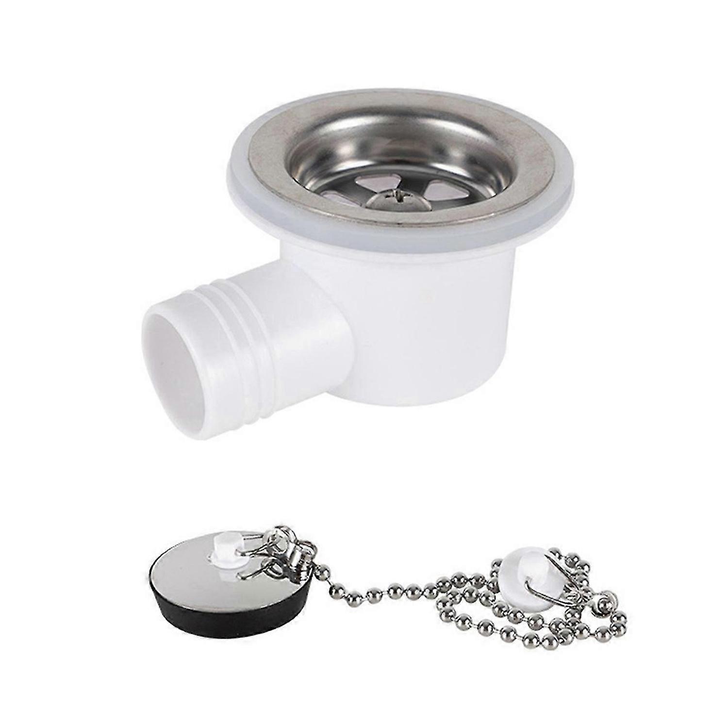 Sink Waste Drain Plug Hole Angle Fitting, Waste Plug Sink Basin Drain Filter for Motorhome Boat, Wit