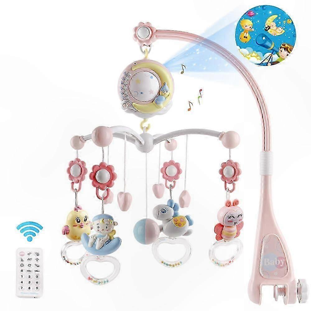 Musical Crib Mobile with Lights and Remote Control, Rotating Rattles Toy for Newborns 6-12 Months Old