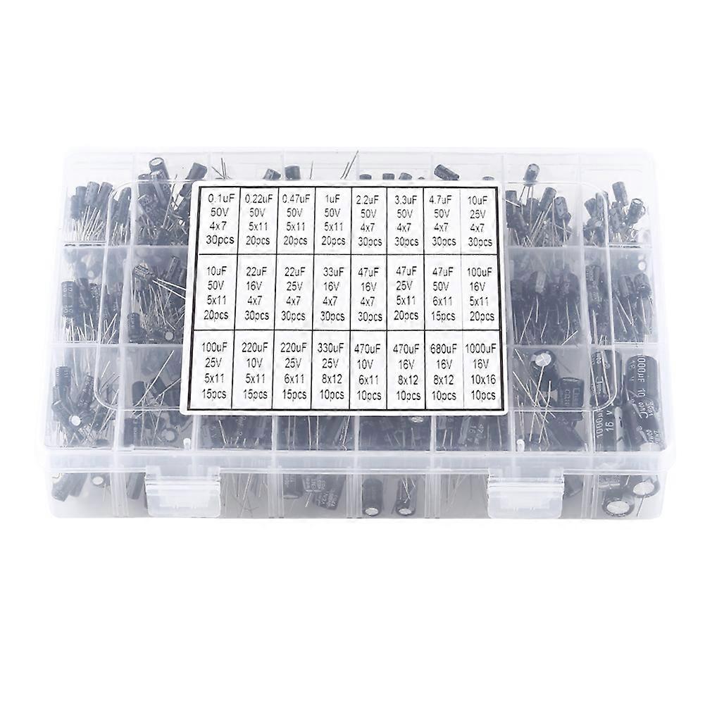 Kit de 500 condensateurs électrolytiques en aluminium, 24 valeurs, 10 V à 50 V, 0,1 µF à 1 000 µF
