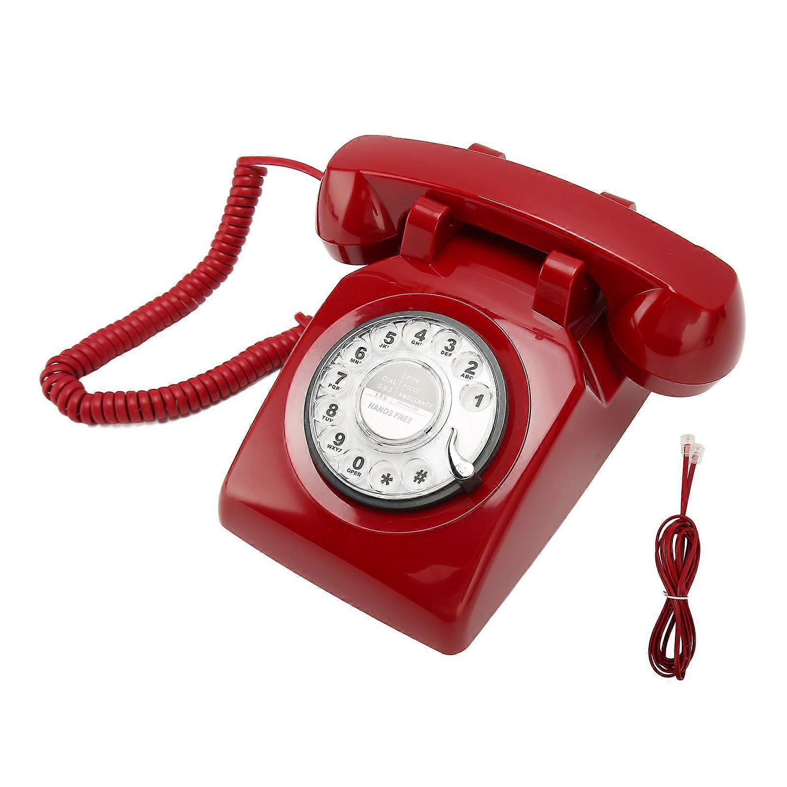 Retro Rotating Phone Old Fashioned Vintage Landline Phone with Mechanical Ringer Speaker for Household Office Hotel Red