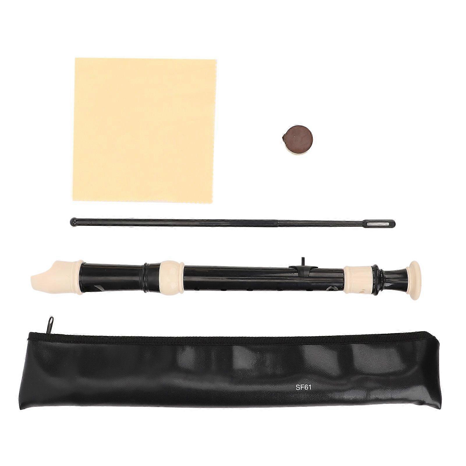 8 孔录音机可拆卸女高音录音机乐器带清洁棒，适合初学者儿童成人黑色