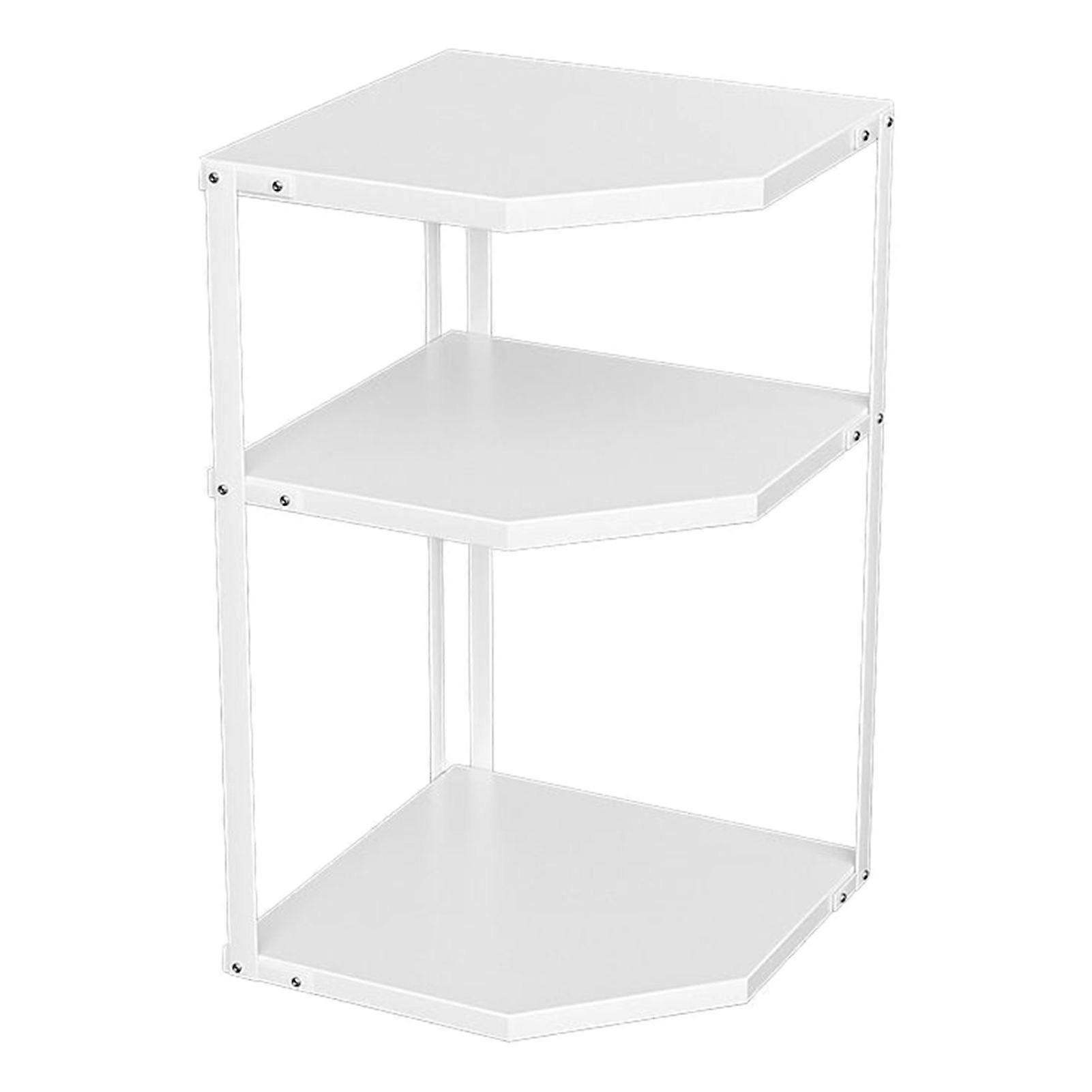 Kitchen Small Corner Shelf Rack Fan Shaped Space Saving Stable Carbon Steel Cookware Stand for Pots Pans 3 Layer White 27x27x45.5cm