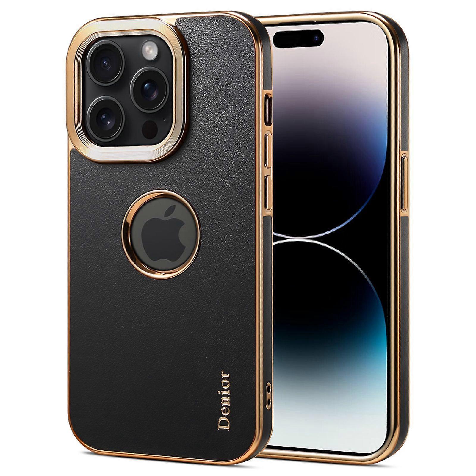 For iPhone 14 Pro Case Electroplating Calf Texture Shockproof Phone Back Shell