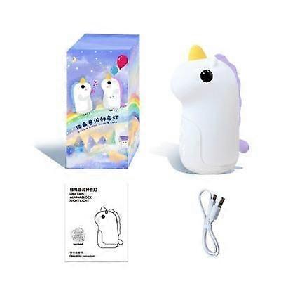 Night light with alarm clock for children, unicorn bedside lamp, dimmable LED
