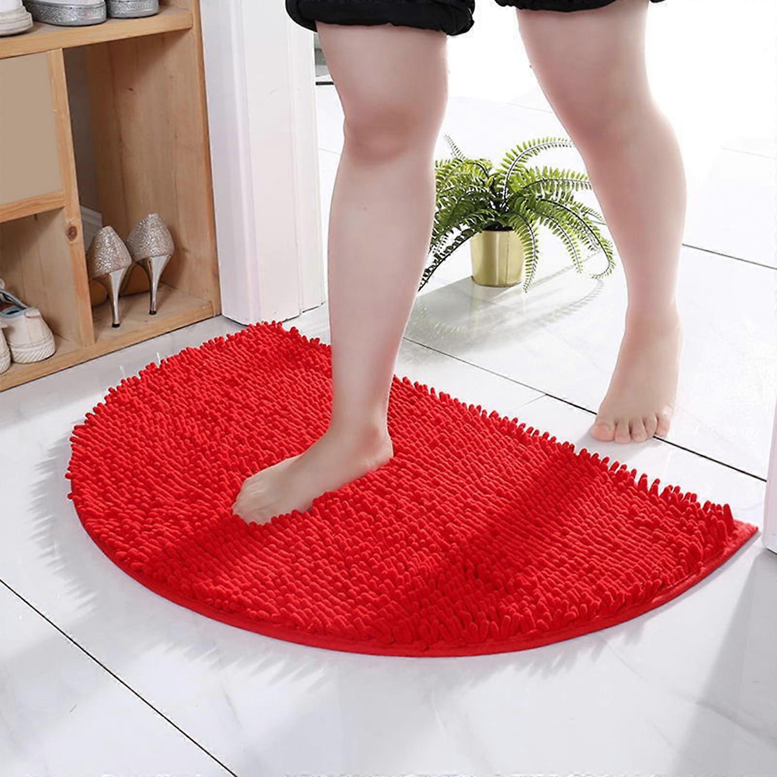 WSBDENLK Bathroom Rug 16"x24" Red, Soft Absorbent Memory Foam Mat, Premium Microfiber Shag Washable Non-Slip Floor Mat, Semicircle