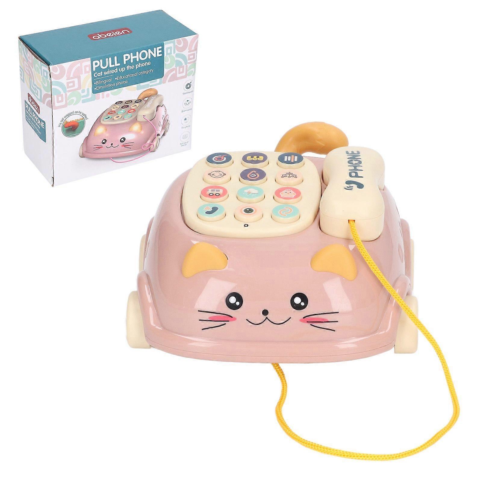 Baby Phone Toddlers Musical Toy Pretend Phone Call Toy Car Bilingual Story Machine Kitty Shape for EnlightmentPink