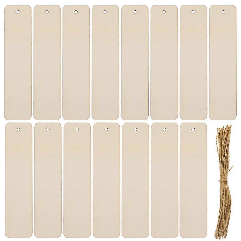 60 Pcs Unfinished Wooden Bookmarks For All Ages Blank Rectangle DIY Projects Light Brown With Lanyards