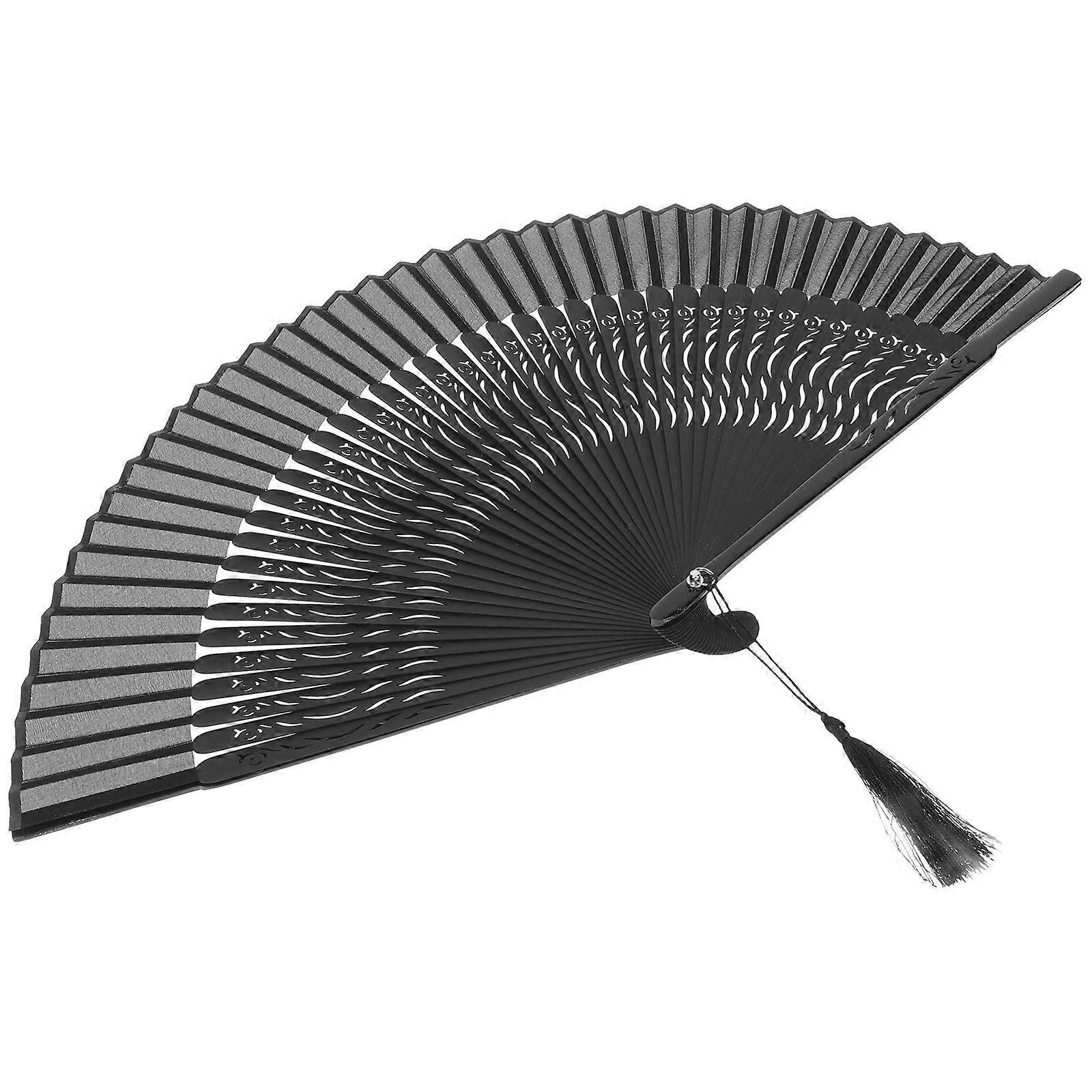Handheld Folding Fan Chinese Style for Stage Performance 4Pcs Set Black