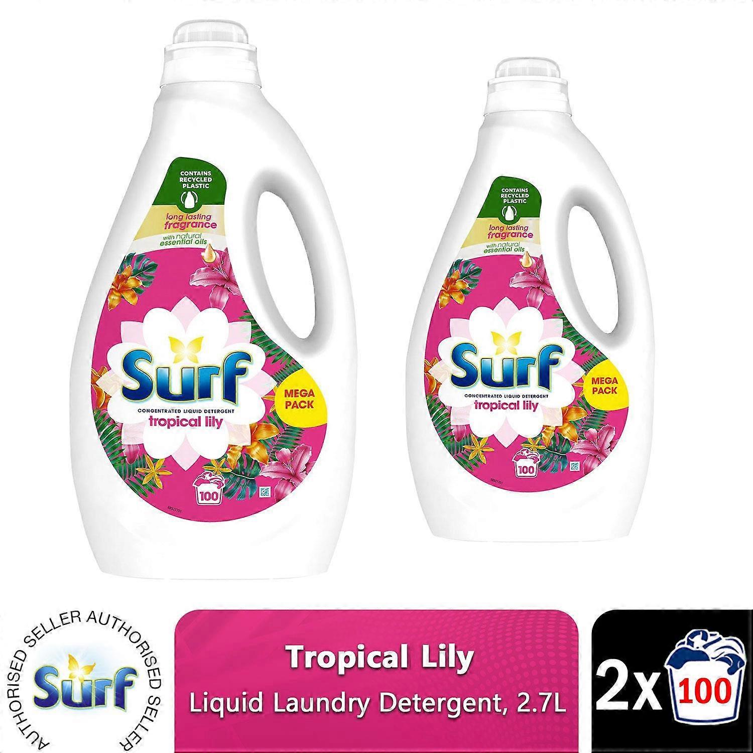 Surf Concentrated Liquid Laundry Detergent Tropical Lily 2.7L 100 Washes, 2 Pack