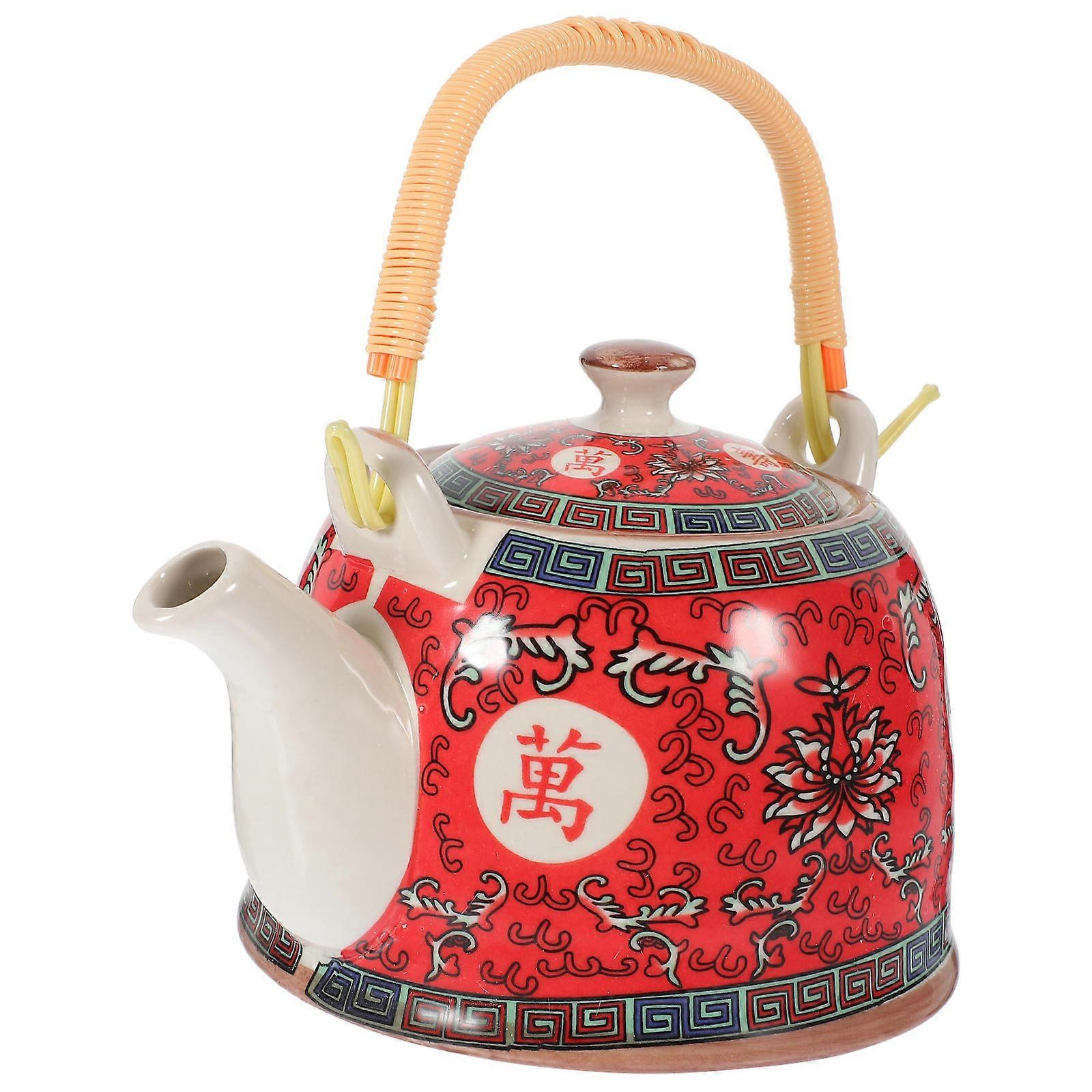 Chinese Ceramic Teapot for Serving Tea 3Pcs Red Porcelain Kettle