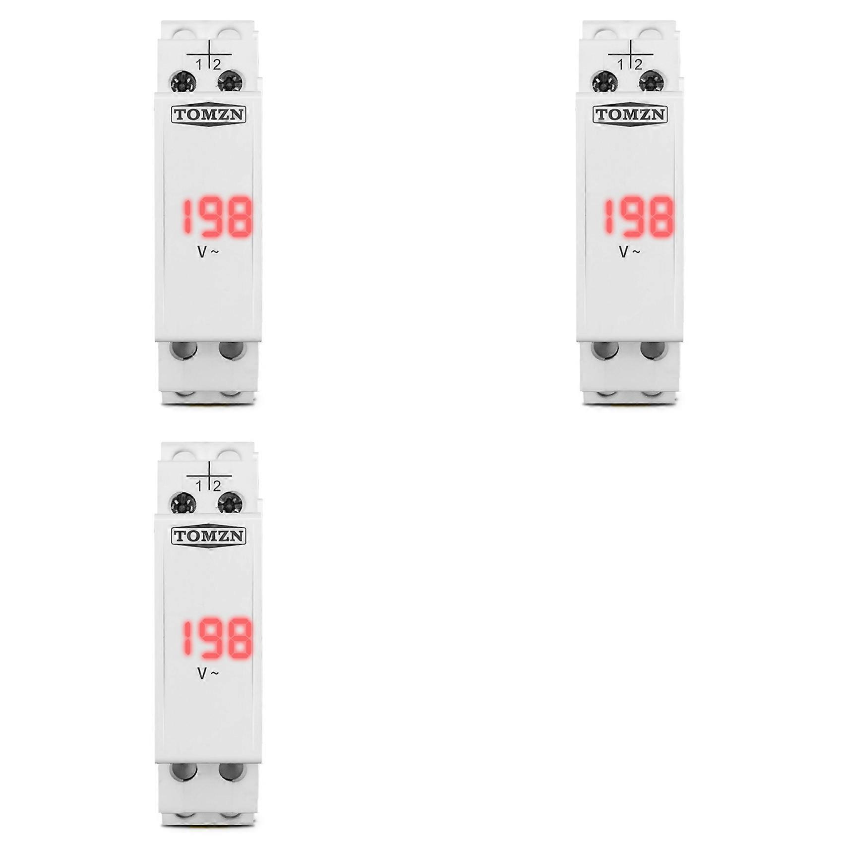 3X TOMZN Din Rail Single Phase Voltage Meter AC 40-500V Modular Voltmeter Gauge Indicator LED Digital Display, White