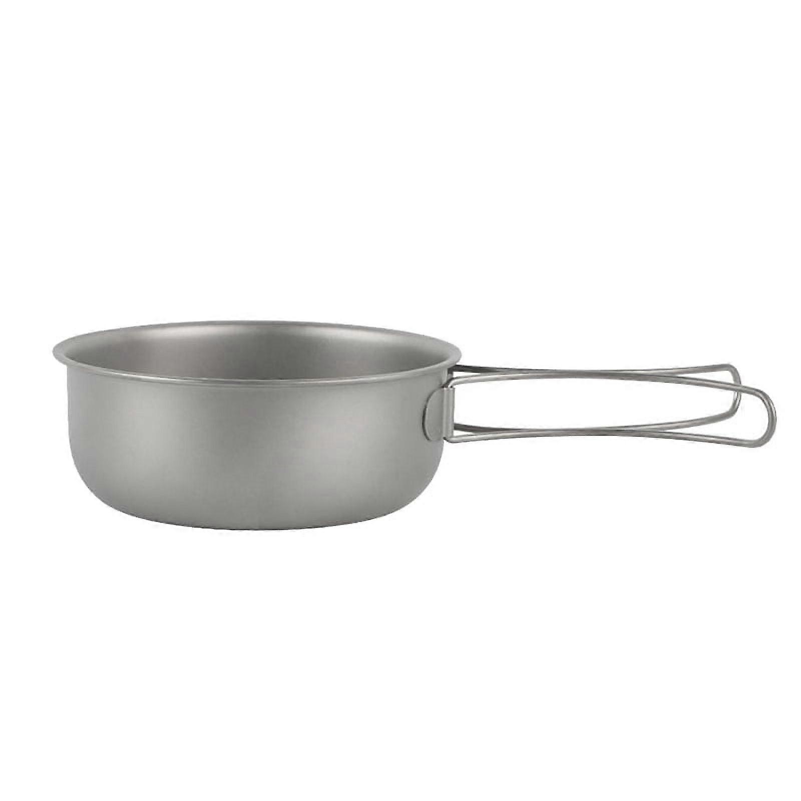 Titanium Camping Frying Pan Skillet Dish Cookware Griddle with Lid & Folding Handle Outdoor Equipment 700Ml