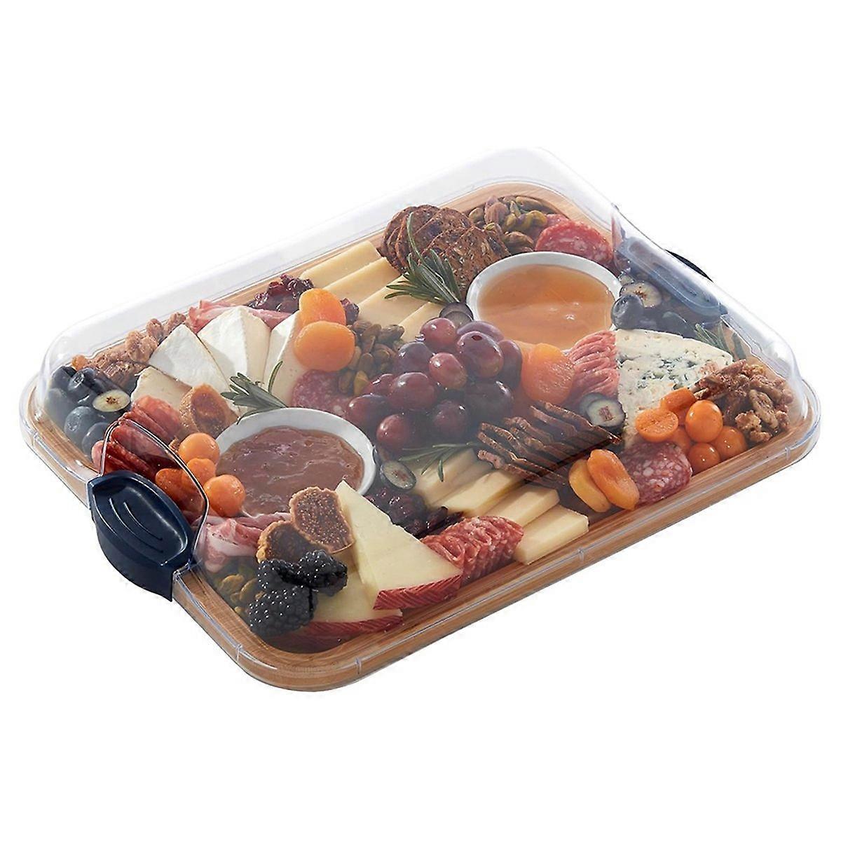 Cutting Board with Built-in Compartments and Clear Locking Lid with Handles, Perfect for Charcuterie