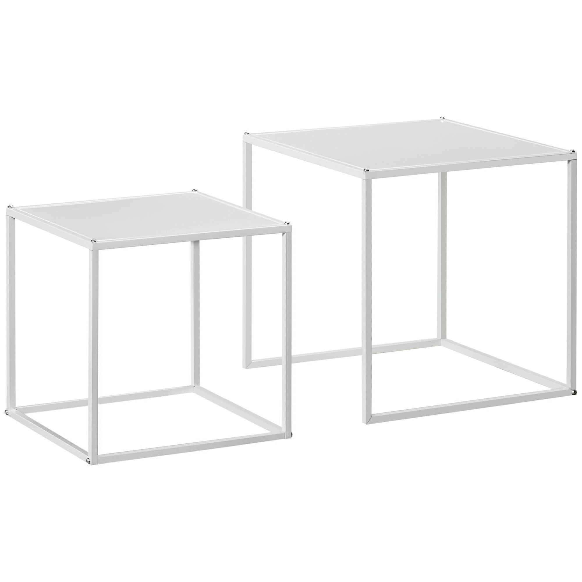 2Pc Modern White Coffee Table Set Steel Frame Accent Table