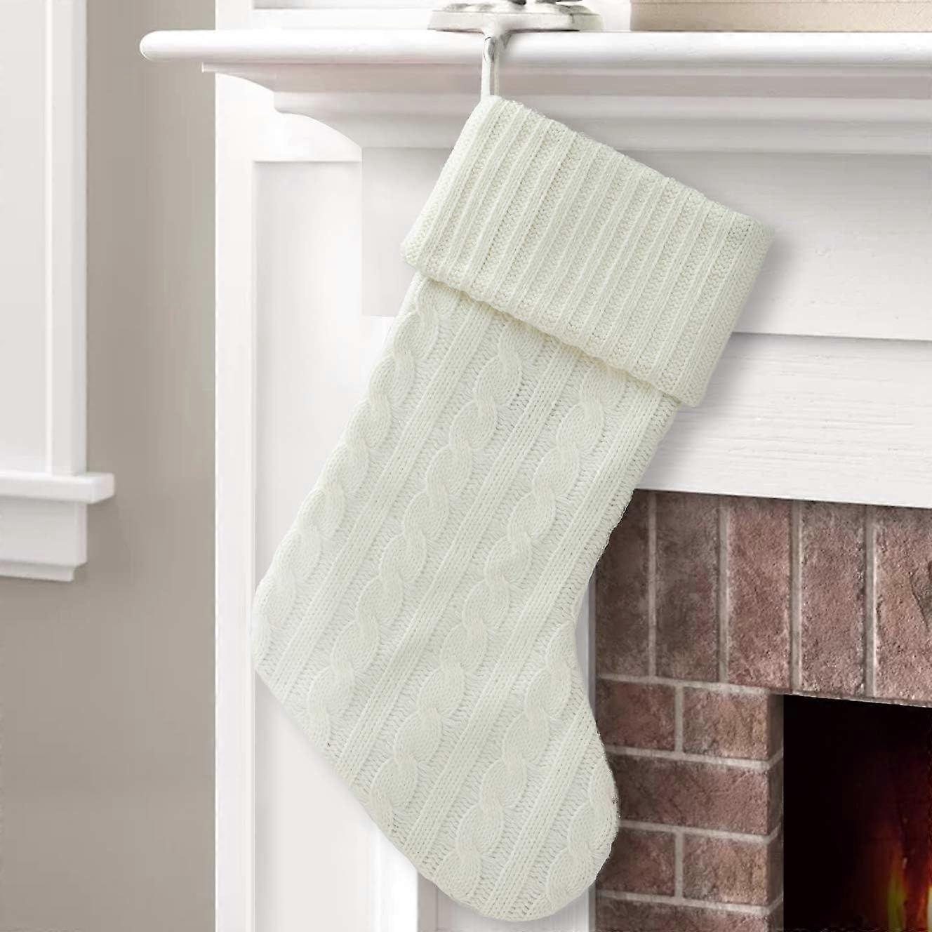 UrbanMingle Christmas Stocking 20 Inches Knitted White Solid Color Xmas Tree