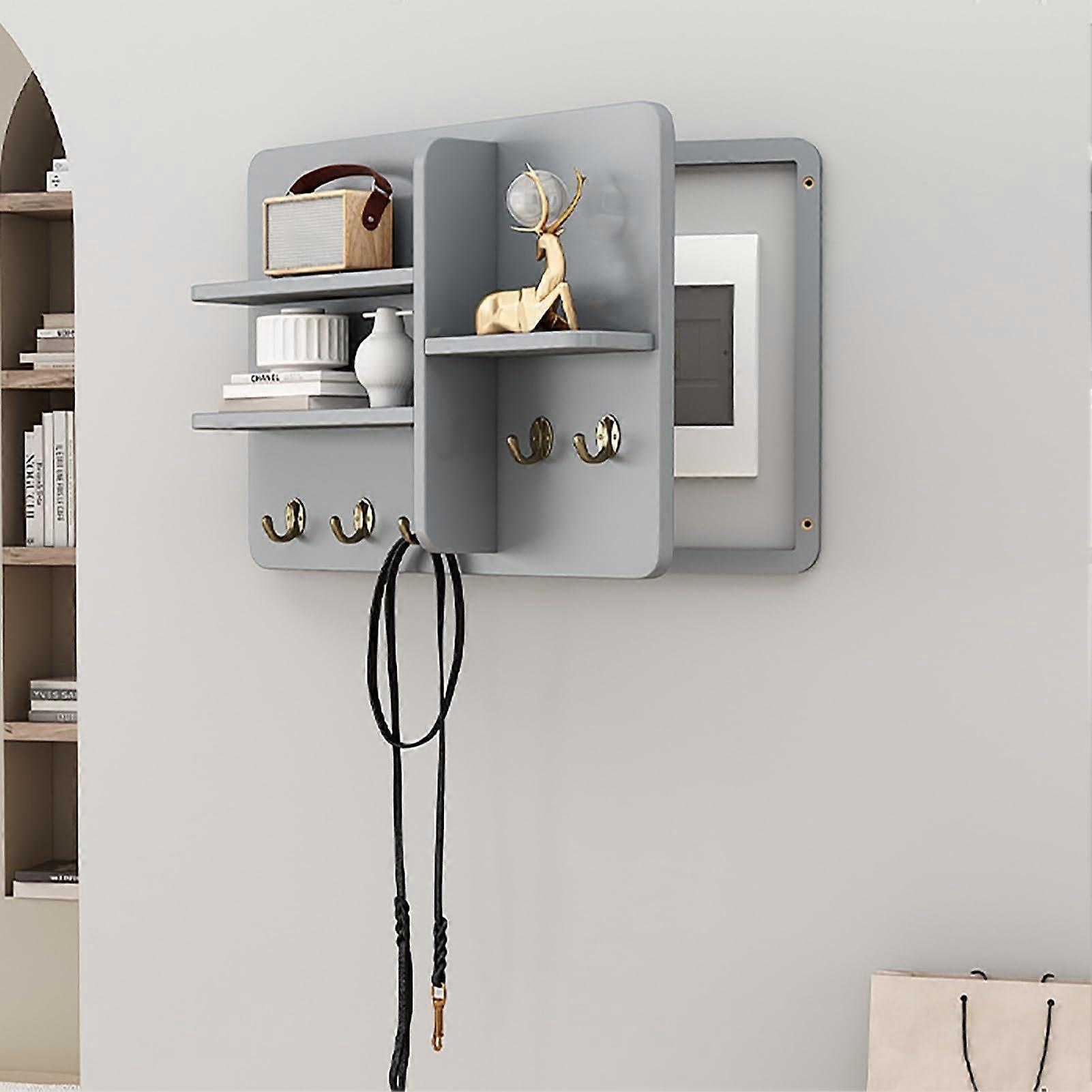 Decorative Fuse Box Covers Wooden Fuse Box Cover With Shelf And Hooks, Wall Mounted, Gray 40x30 cm (16x12 in)