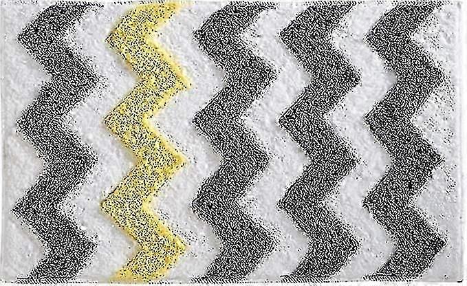 Chevron Shower Mat, Microfiber Polyester Quick Dry Non-Slip Bath Mat with Zig Pattern, Grey/Yellow