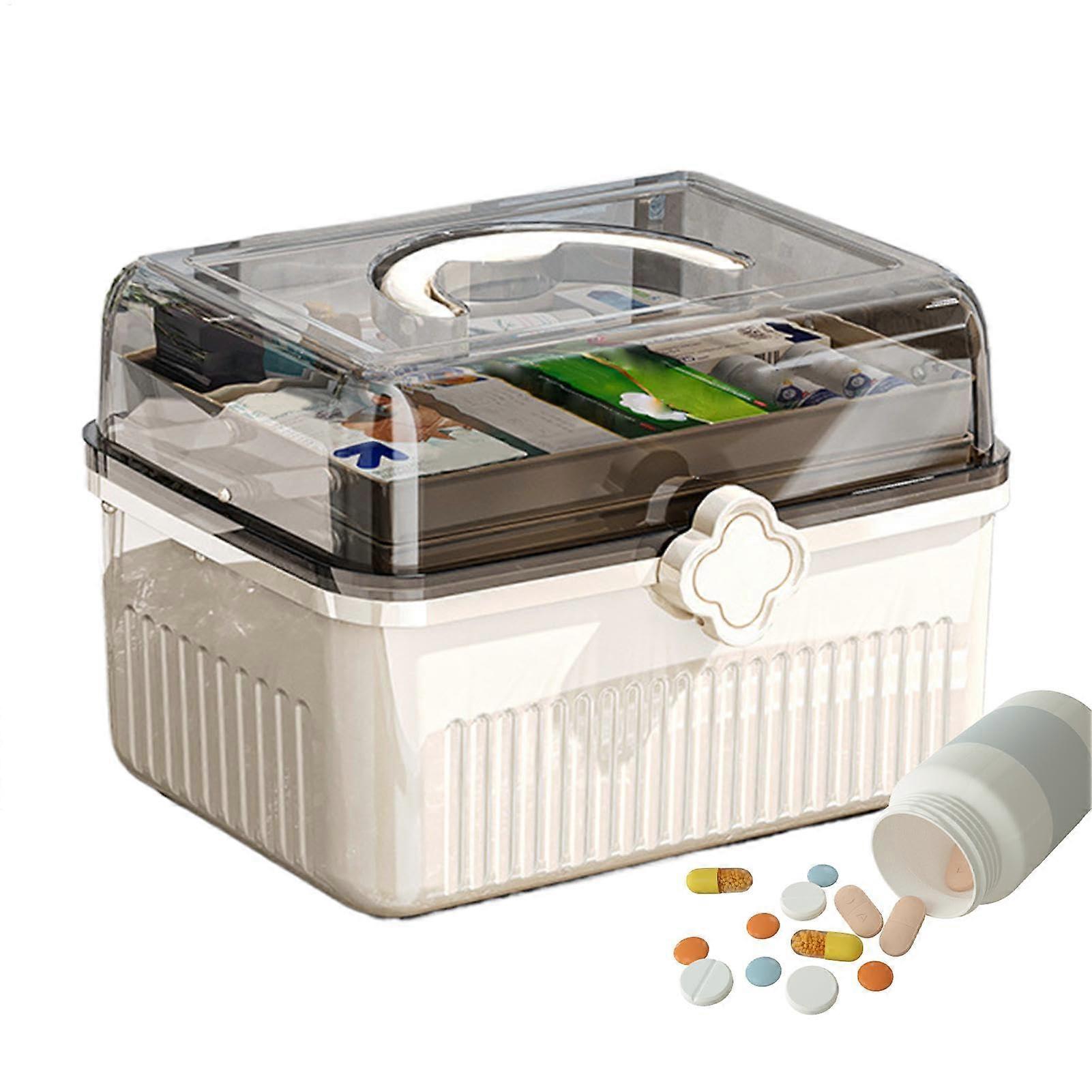Pill Storage Box Clear Plastic Pill Organizer With Lid And Handle Large Capacity Bin For Home Office Travel