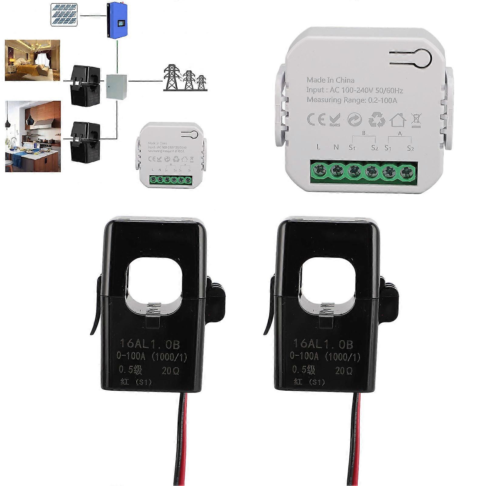 智能电表 2 路夹式 WiFi 智能家居用电表，带电流互感器 100-240V