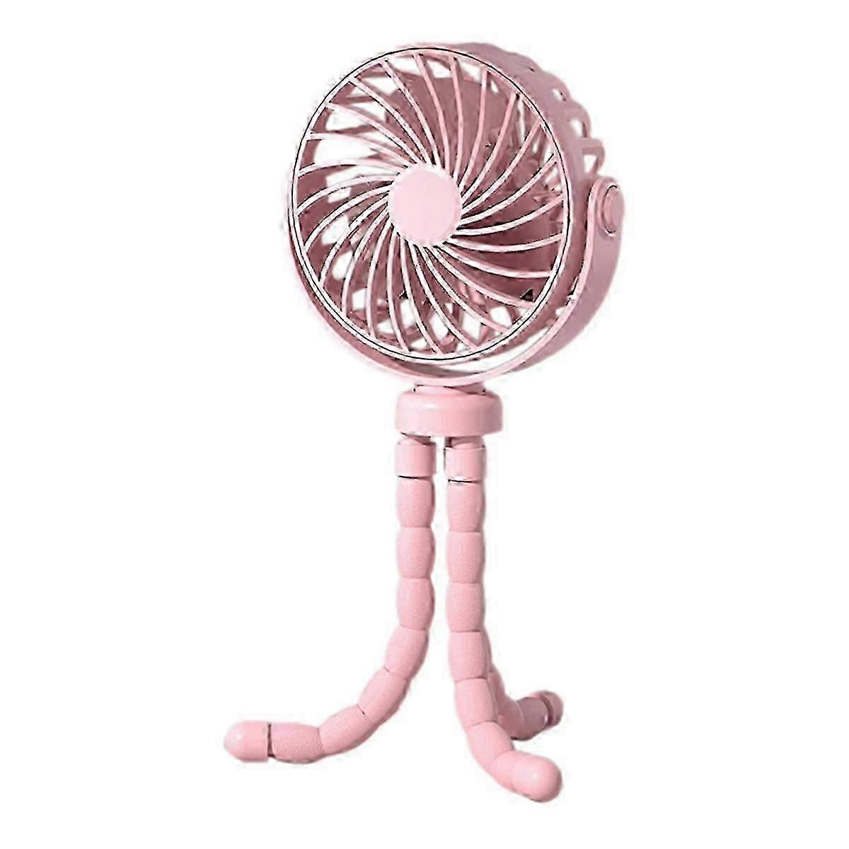 Portable Tripod Fan with Light, USB Rechargeable, for Camping, Desktop Use, Pink
