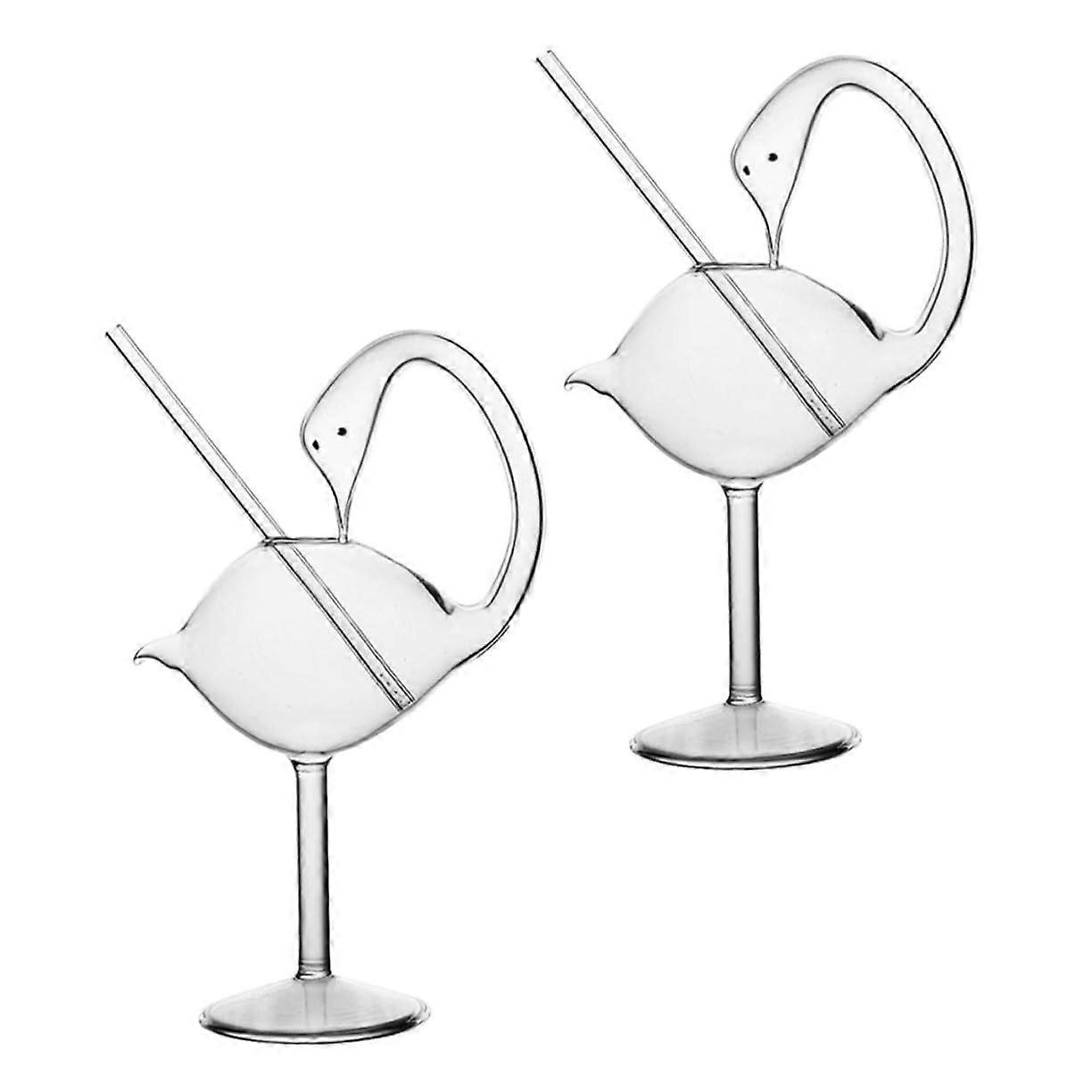 Swan Shaped Transparent Cocktail Glasses 2 Pack Glass Goblets For Home Bar And Party Use, Whiskey And Wine