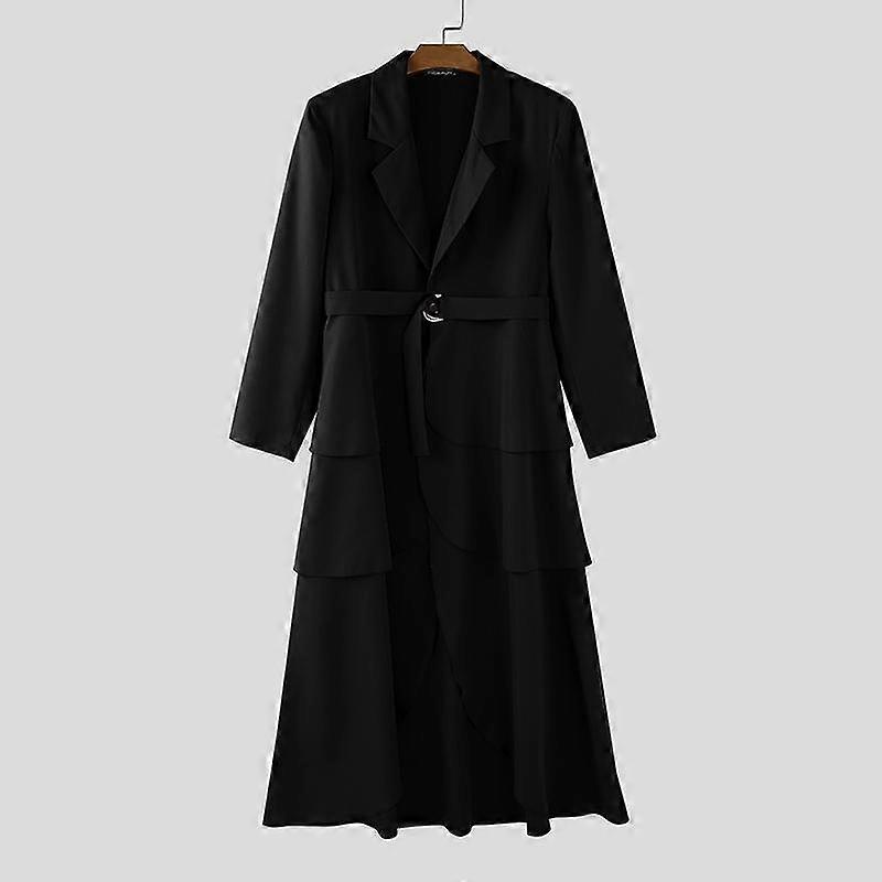 INCERUN Men Notched Lapel Long Sleeve High Low Splits Irregular Layers Long Tunic Blazer Coats