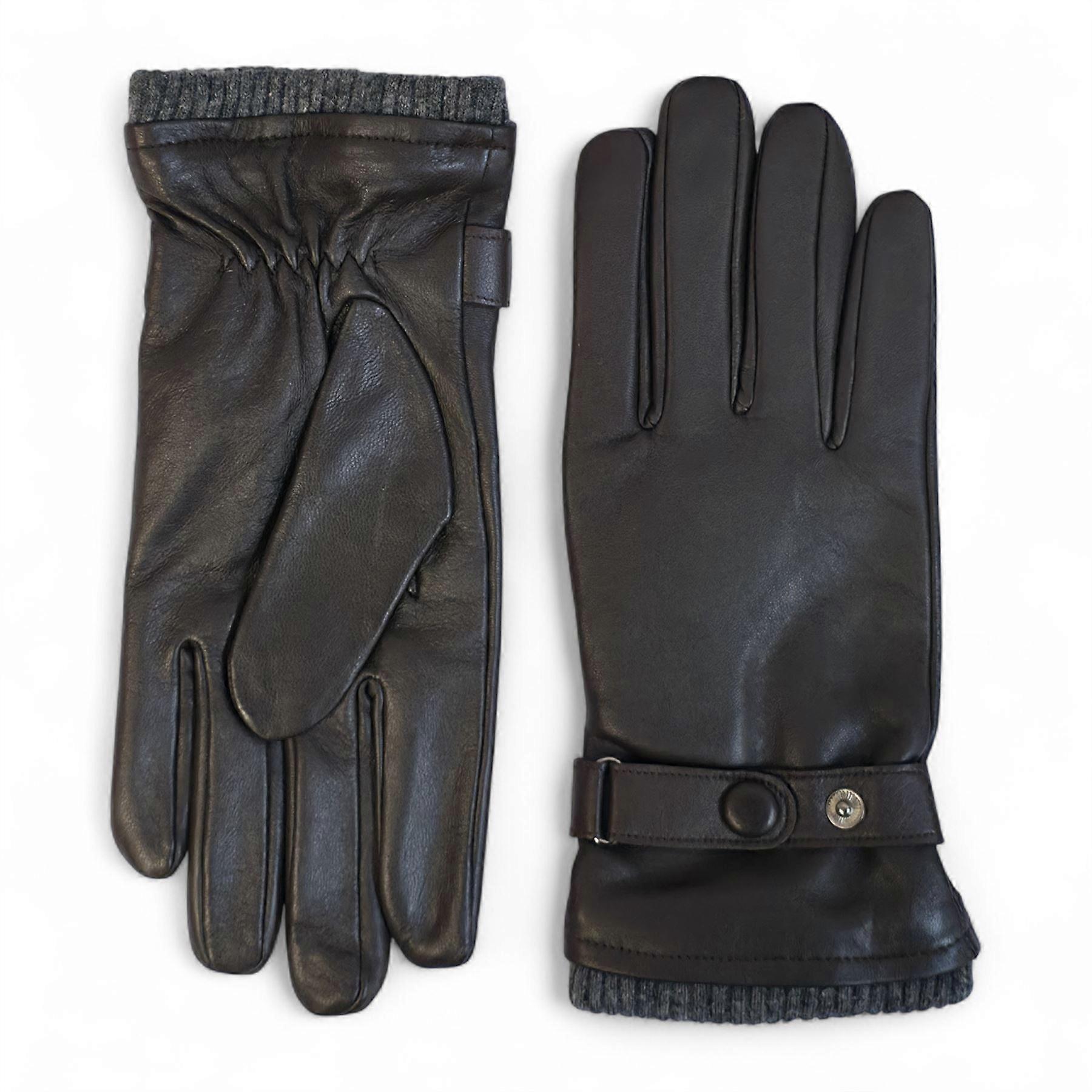 Men’s Brown Italian Leather Warm Wool Lining Winter Bike Riding Driving Casual Gloves