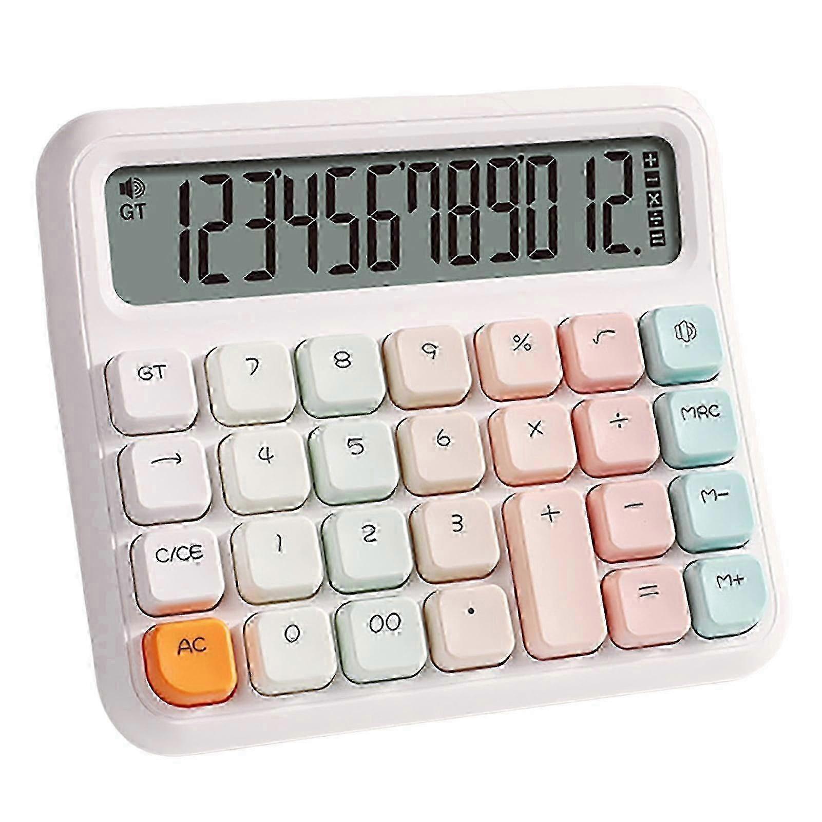 Pnellth 12-Digit Desktop Calculator, Large LCD, Square Buttons, Battery Operated, Voice/Silent Mode, Portable for Student, Finance, Office z