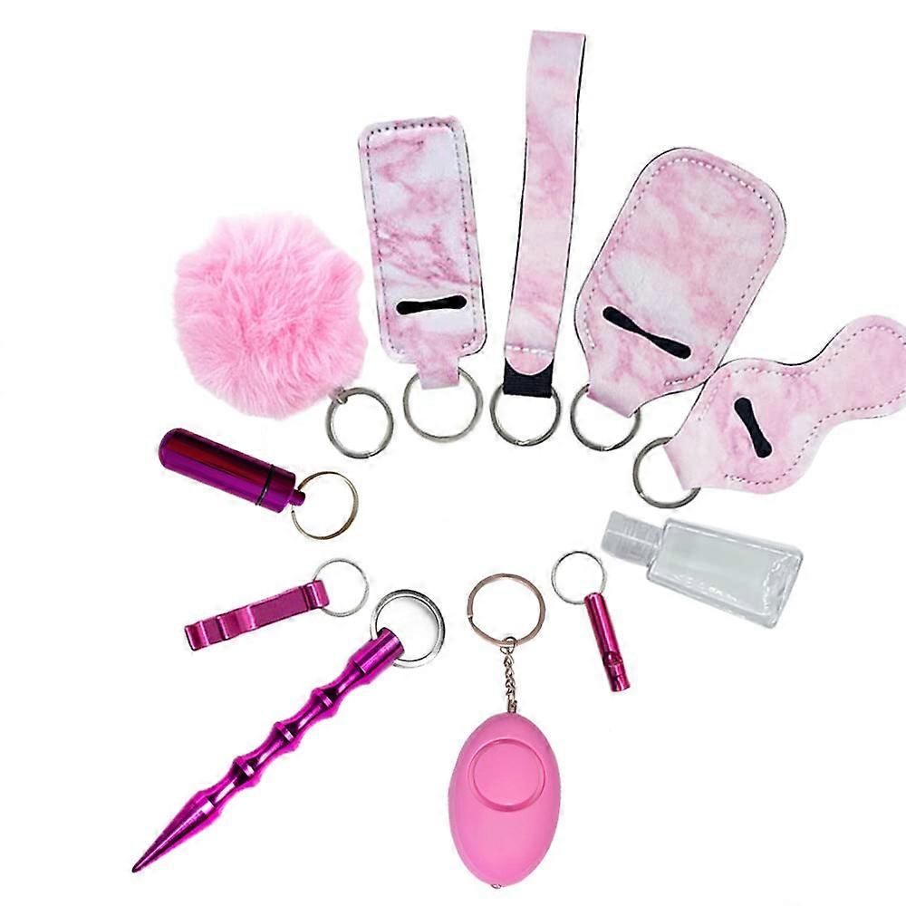 Keychain Self-Defense Alarm Set – 11-Piece Pink Safety Kit with 125dB Alarm