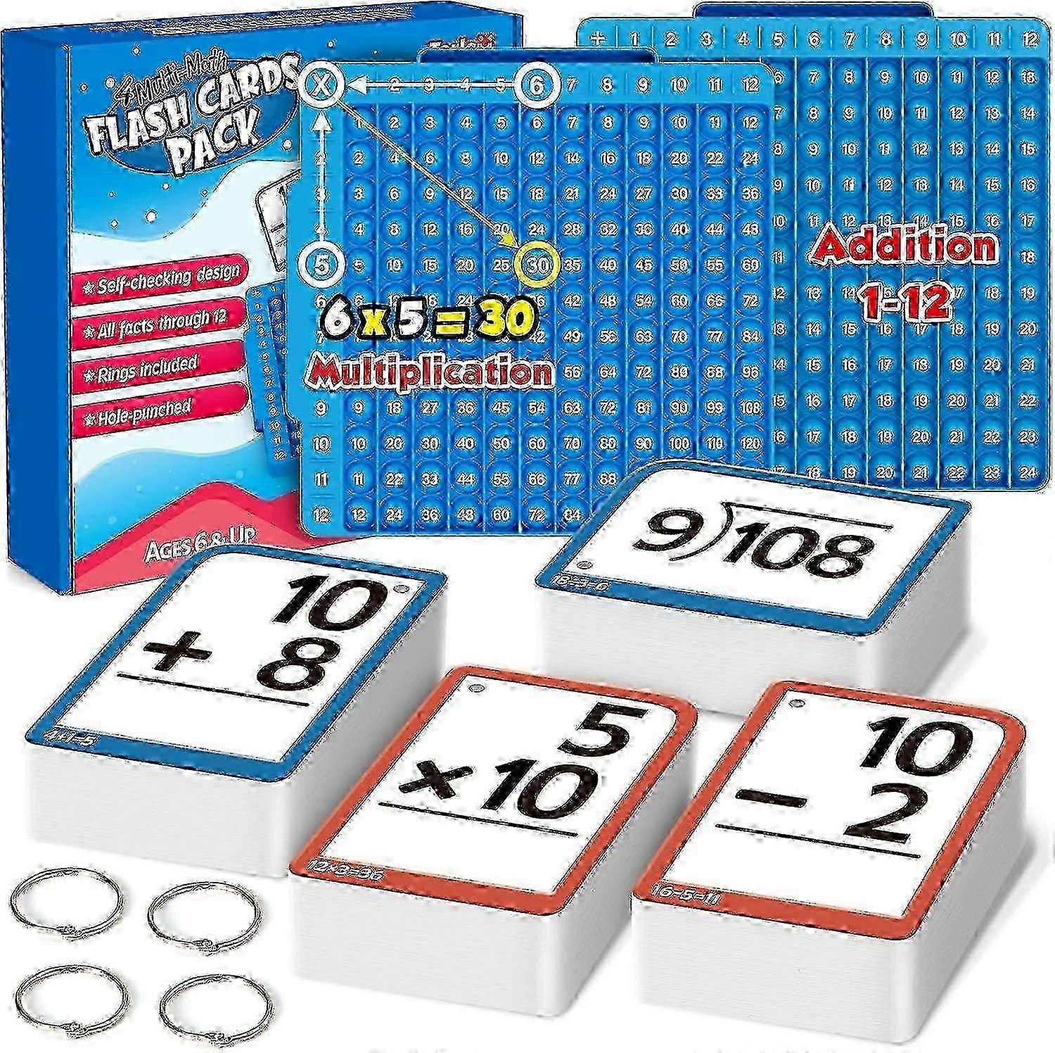 Math Flash Cards + Math Board, Multiplication Flash Card Times Table Chart, Math Manipulatives Divis
