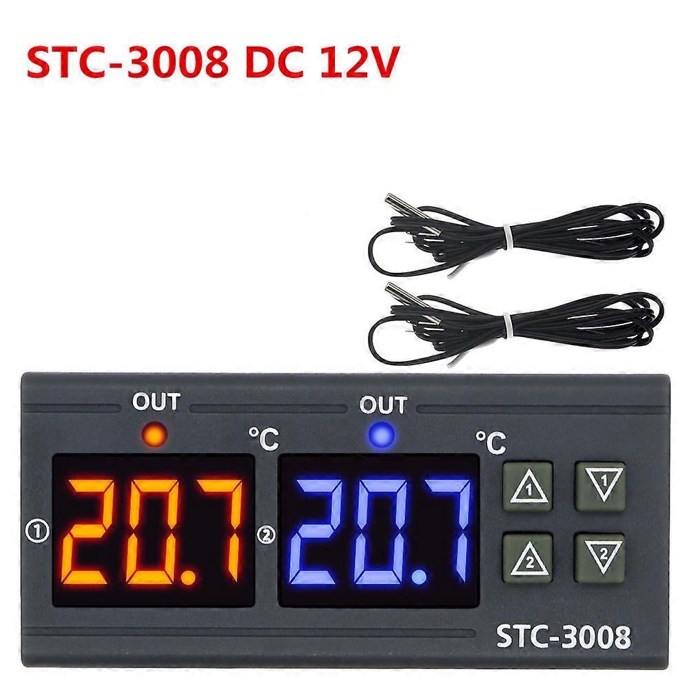 STC-3008 Digital Temperature Controller AC 110V 220V DC 12V 24V Dual Sensor Hygrometer Heating Cooling Output Relay