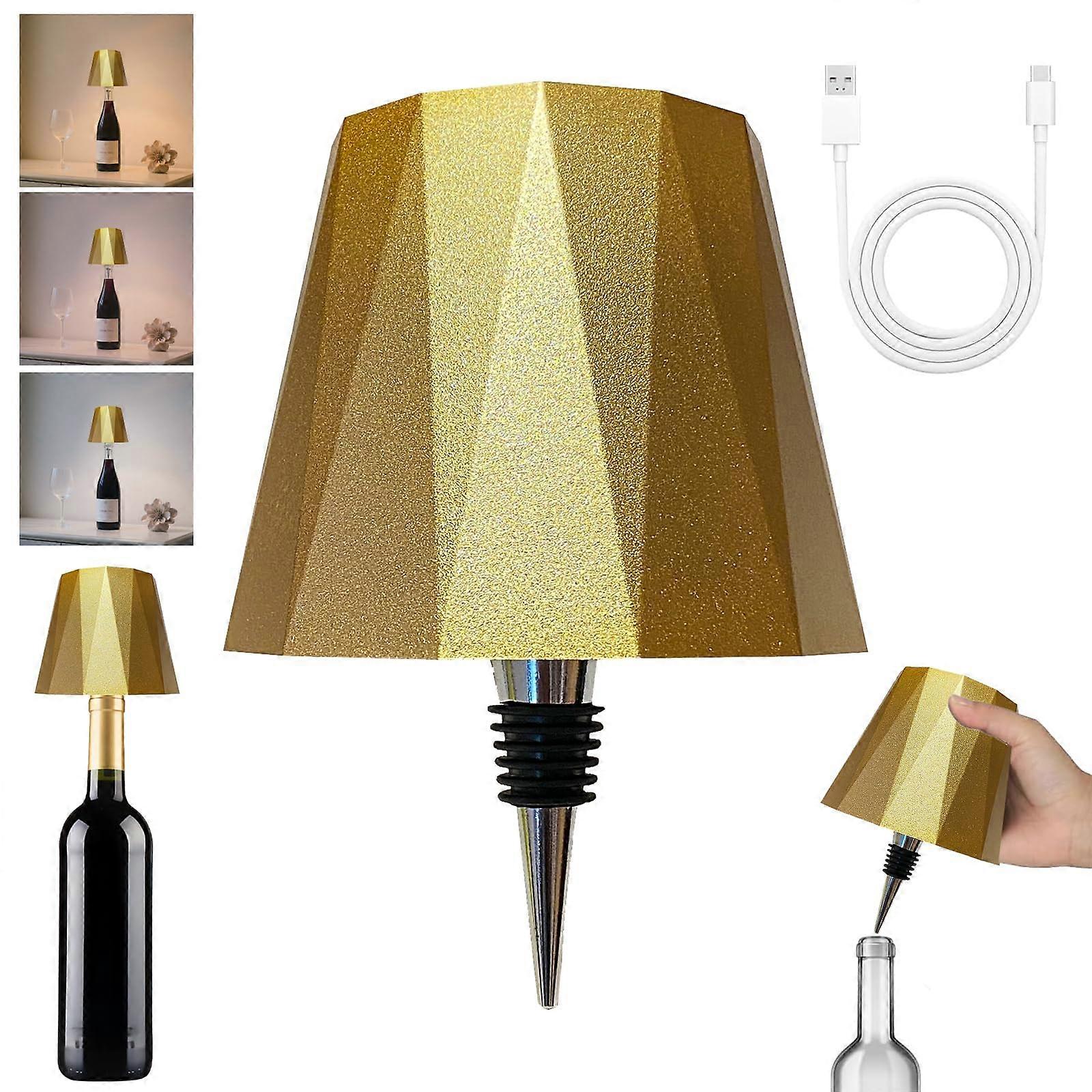 Wireless Bottle Lamp with Touch Dimming, 3 Color USBC Rechargeable Light for Table and Bar