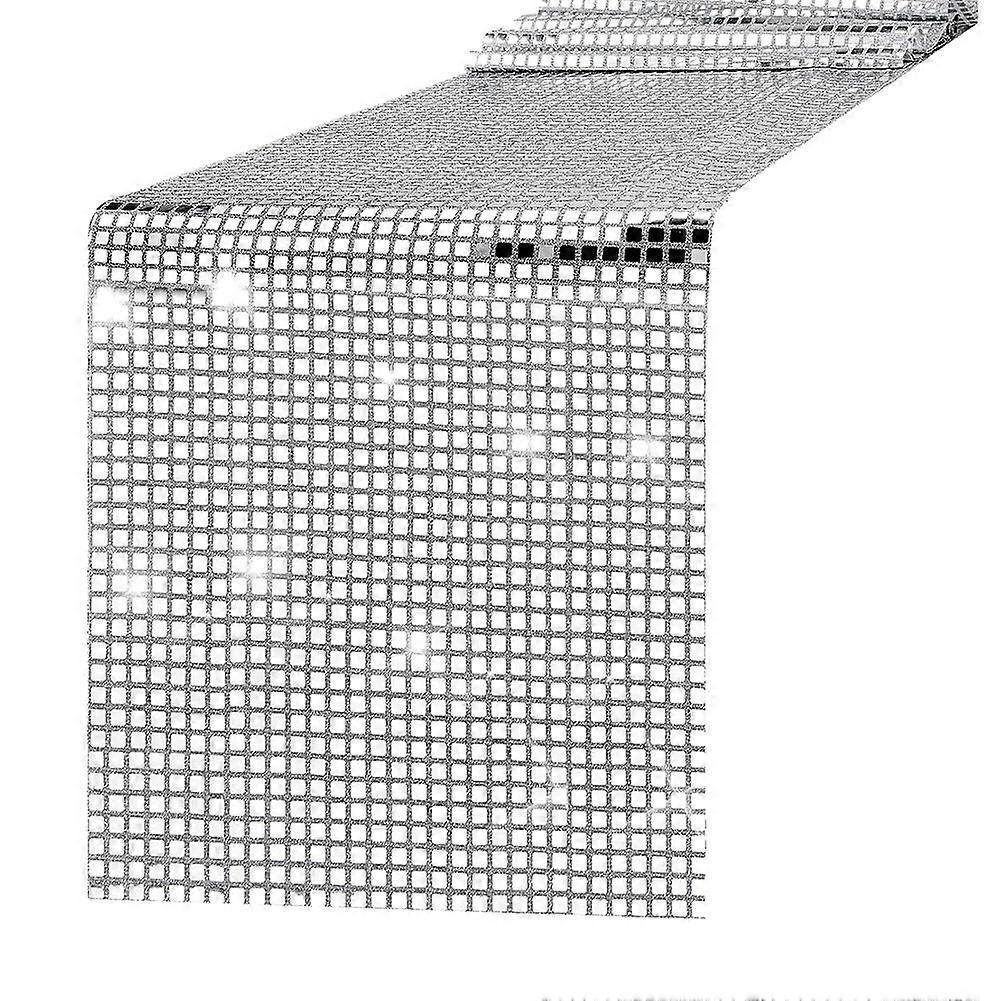 Disco Party Table Runner Mirror Silver Foil Table Runner Glitter Metallic Table Cover for Disco Dance Party Wedding