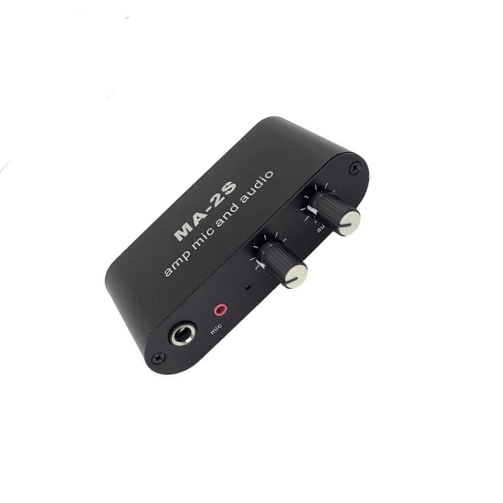 Microphone Preamp Stereo Sound Amplifier with Separate Mic and Music Outputs Aluminum Alloy Black